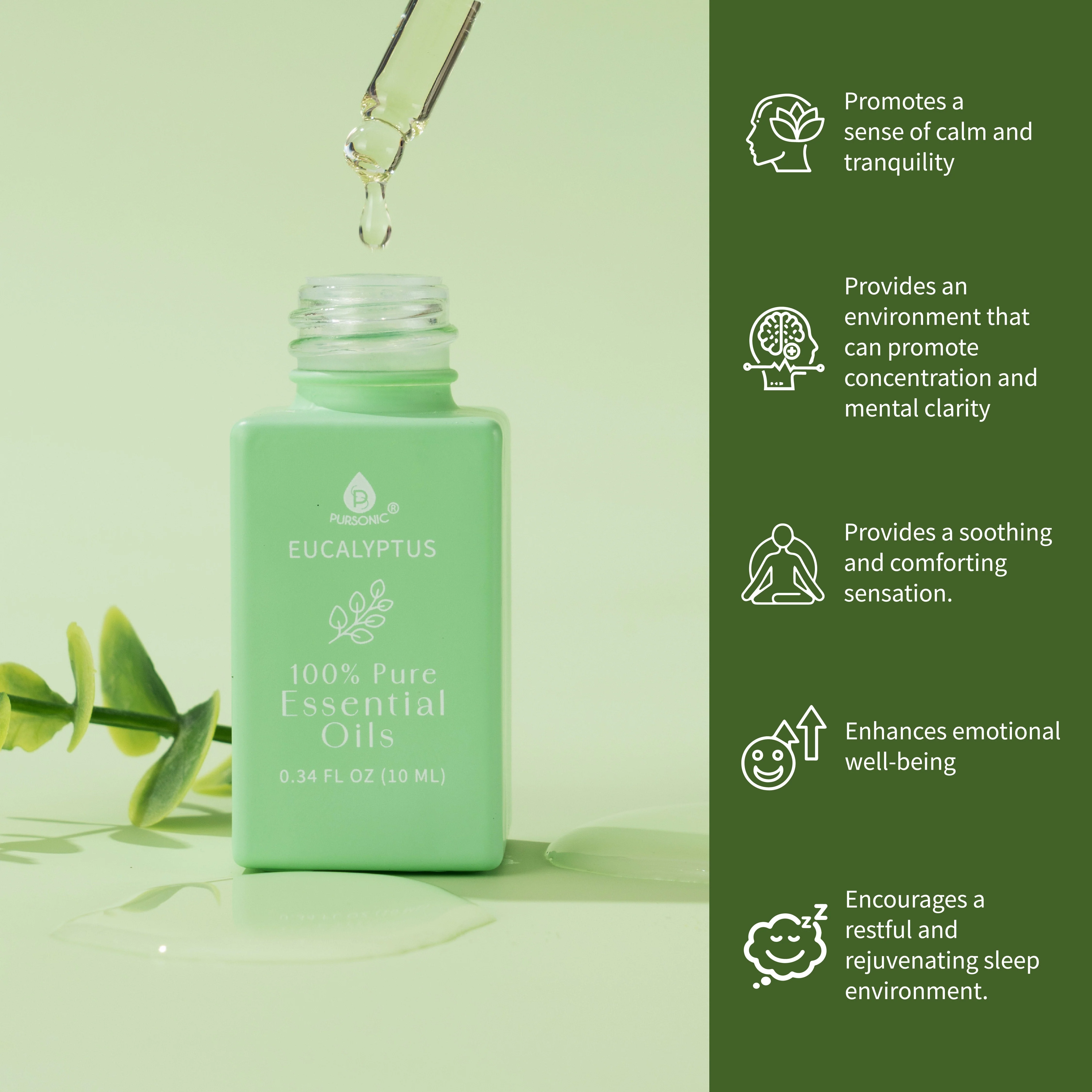Pursonic 100% Pure Natural Essence Essential Oils – Nature’s Healing Power with Eucalyptus, Frankincense, Lavender, and Peppermint - Image 2
