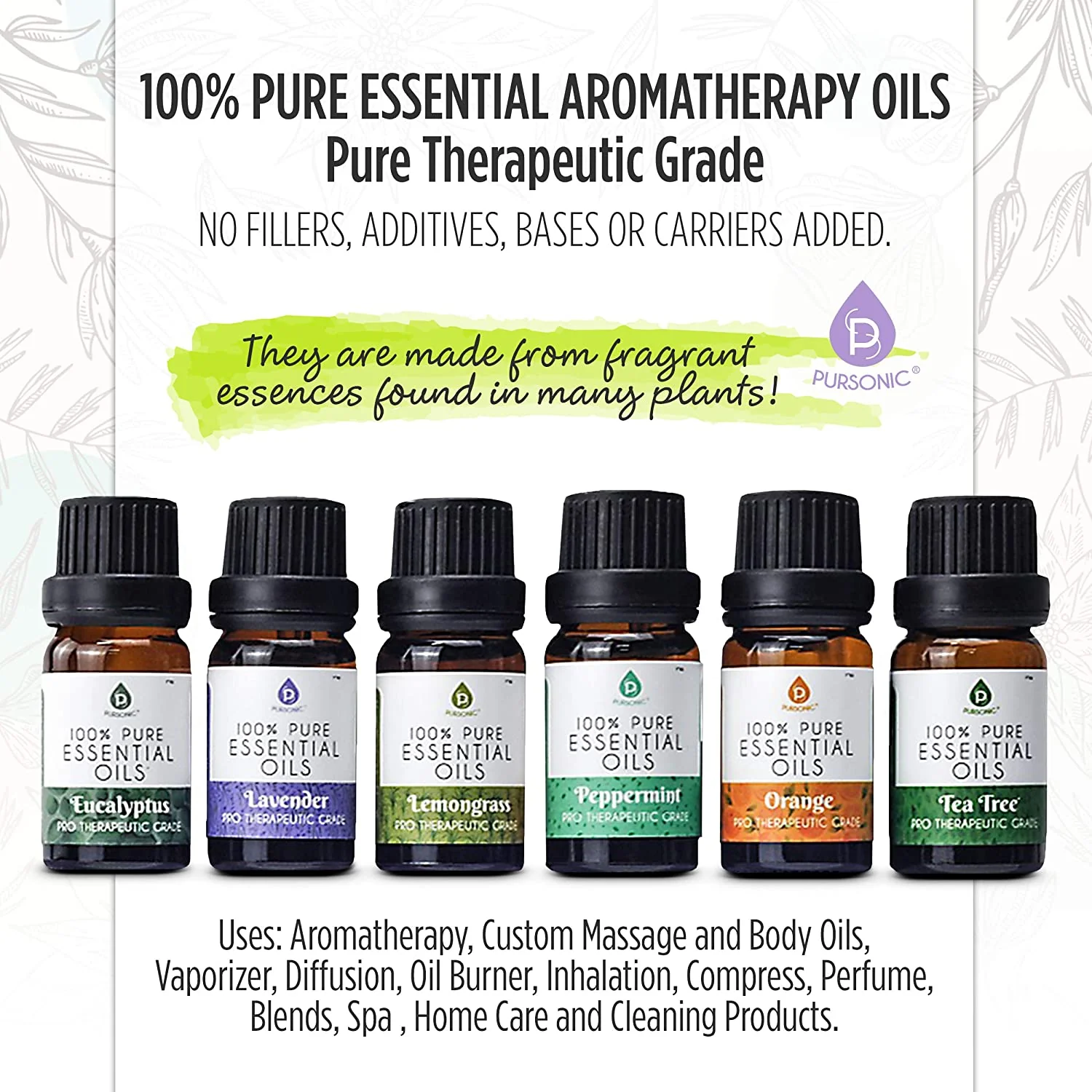 Pursonic 6 Pack of 100% Pure Essential Aromatherapy Oils - Image 3