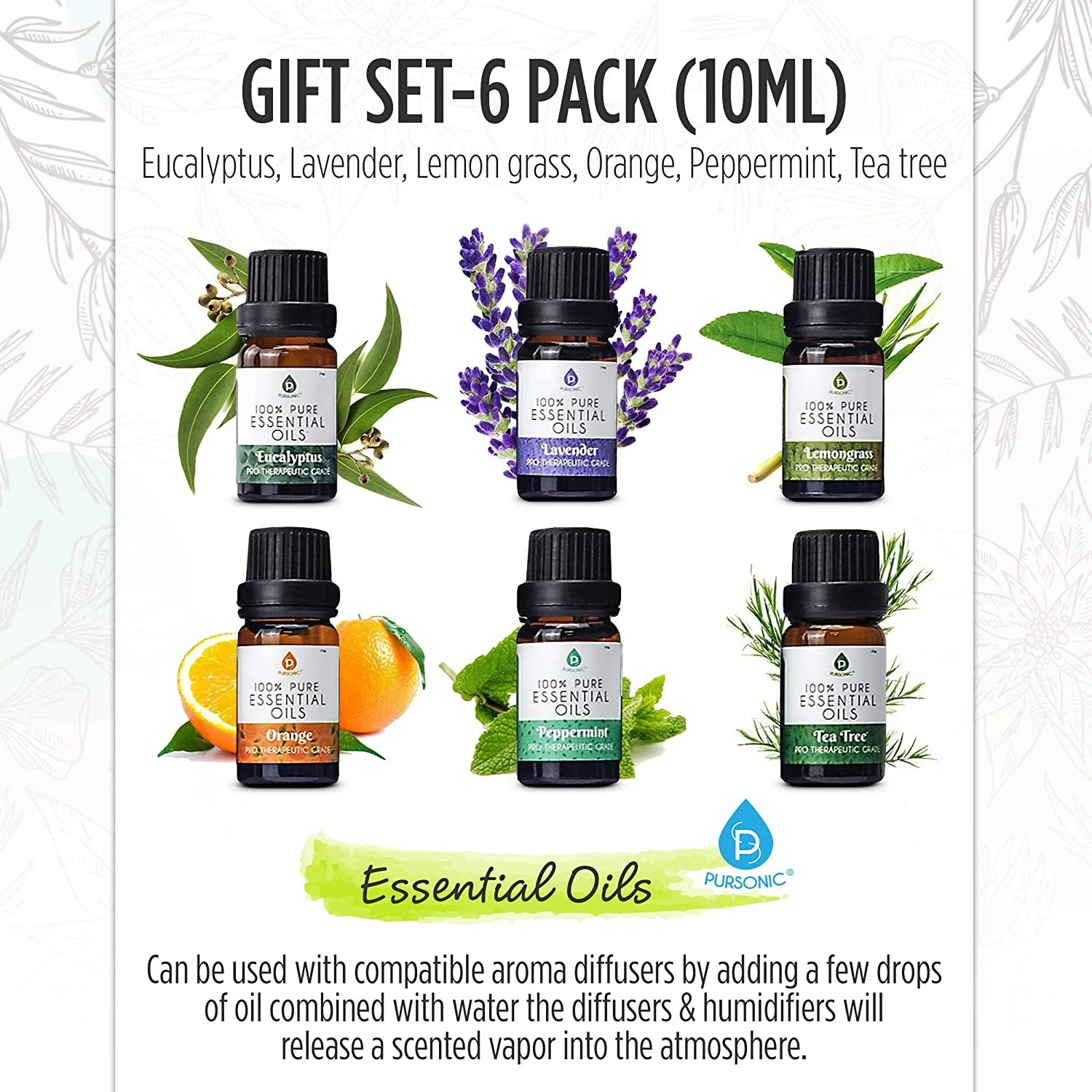 Pursonic 6 Pack of 100% Pure Essential Aromatherapy Oils - Image 4