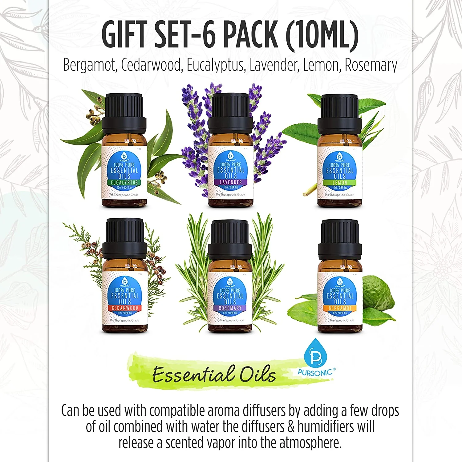 Pursonic 6 Pack of 100% Pure Essential Aromatherapy Oils - Image 4