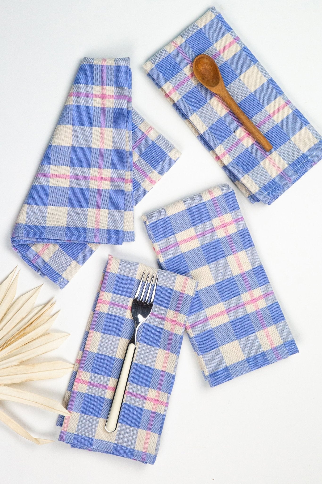 Archive New York Abigail Plaid Dinner Napkin in Periwinkle Blue and Pink - Image 2