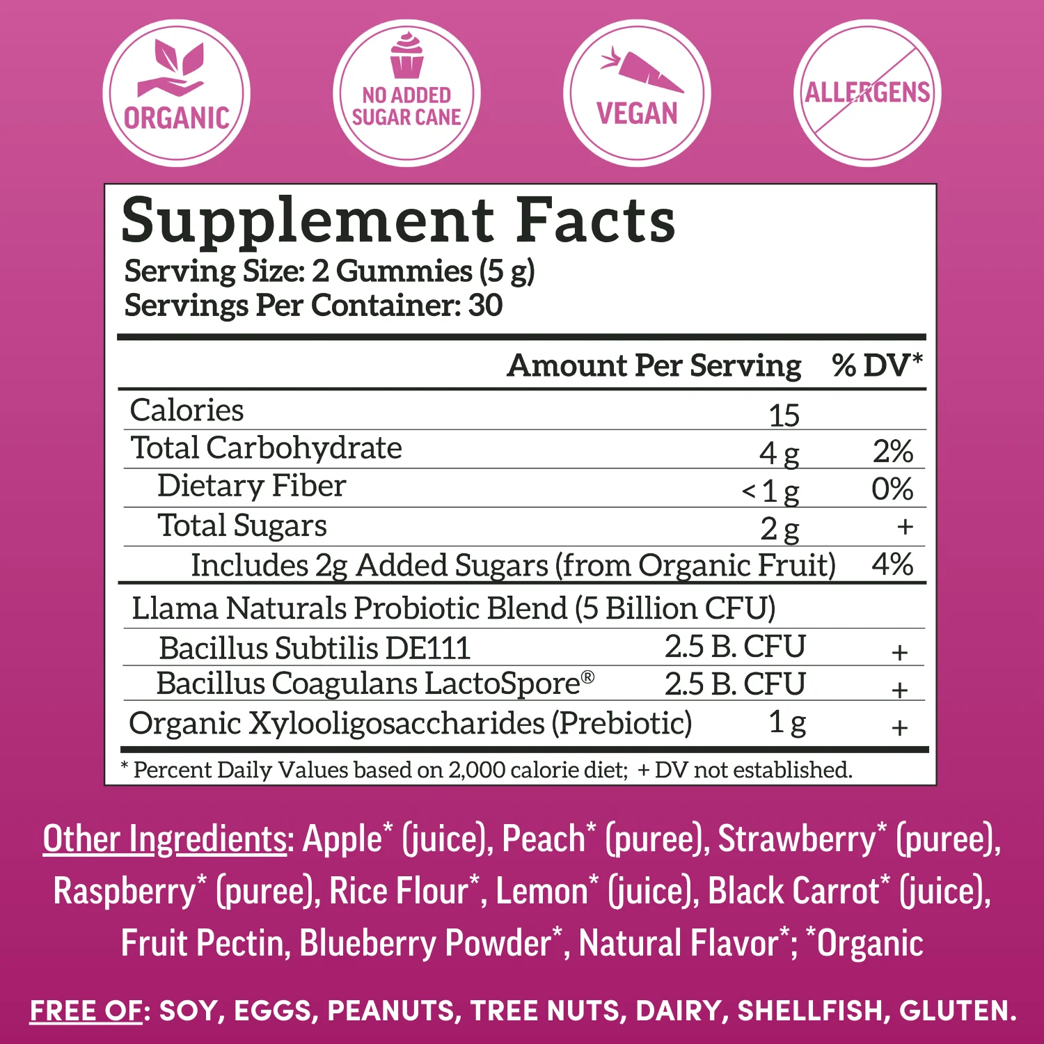 Llama Naturals Adults Organic Pre & Probiotic Gummies - Mixed Berry - Image 3