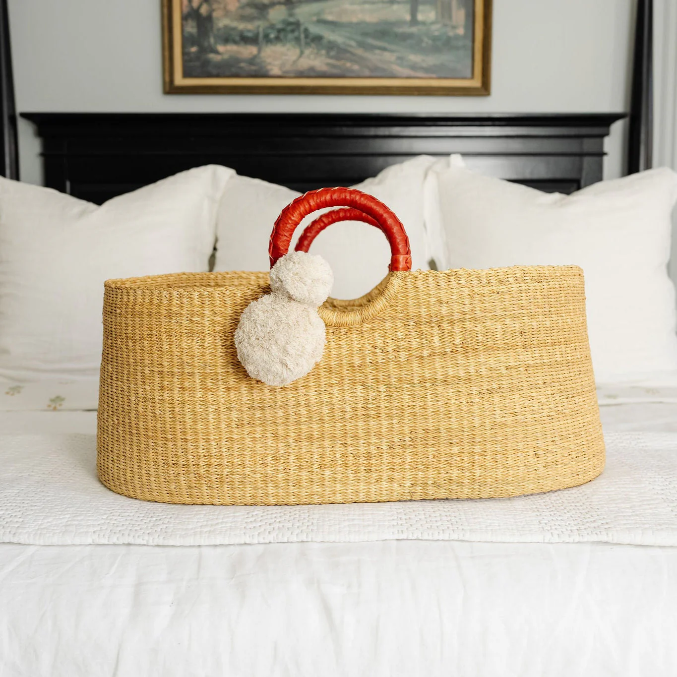 Plum+Sparrow African Moses Basket Cognac Circle Handle