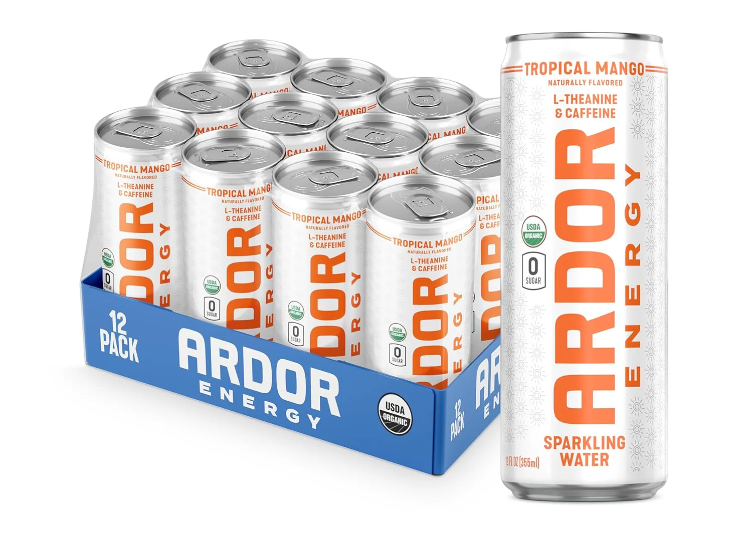 Ardor Organic Sparkling Water - Mango, 12 fl oz (12 Pack) - Hydrate + Focus