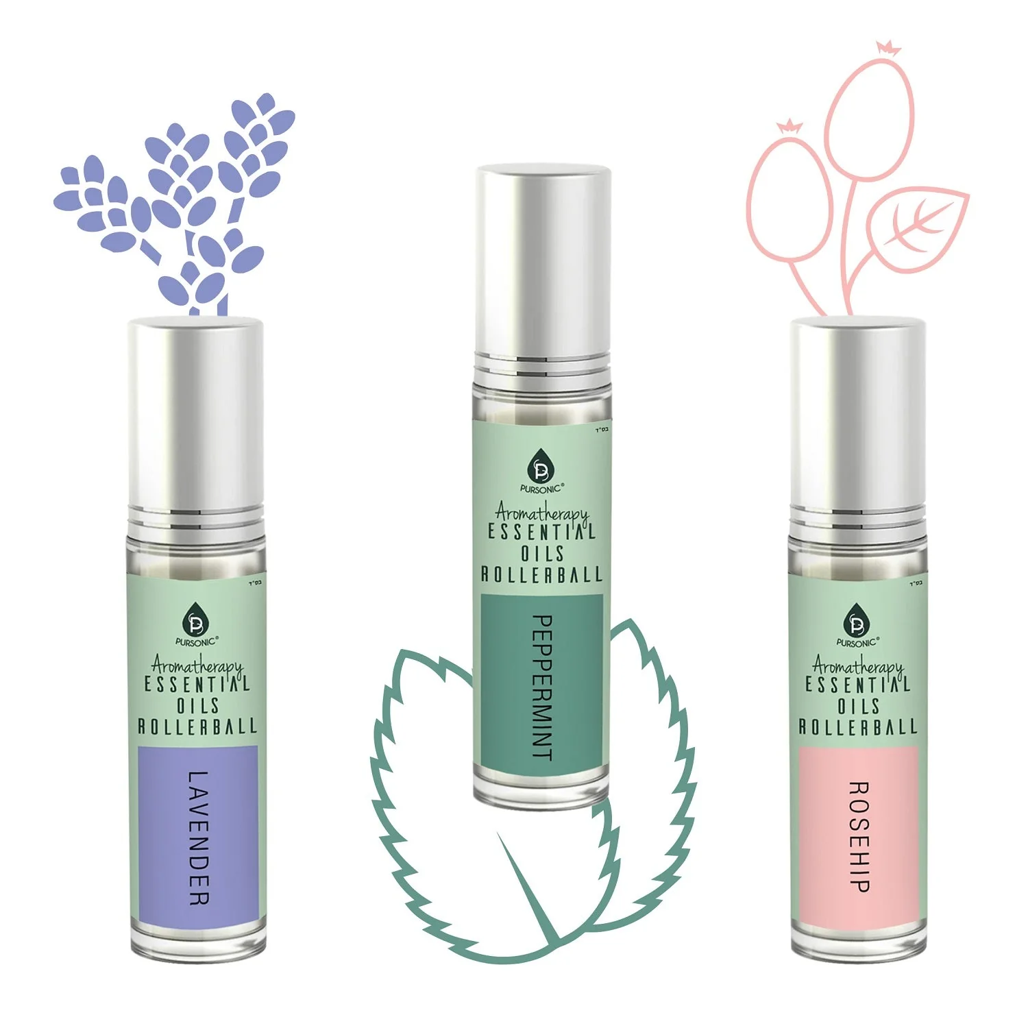Pursonic Aromatherapy Essential Oil Rollerballs (Lavender, Peppermint, Rosehip) - Image 3