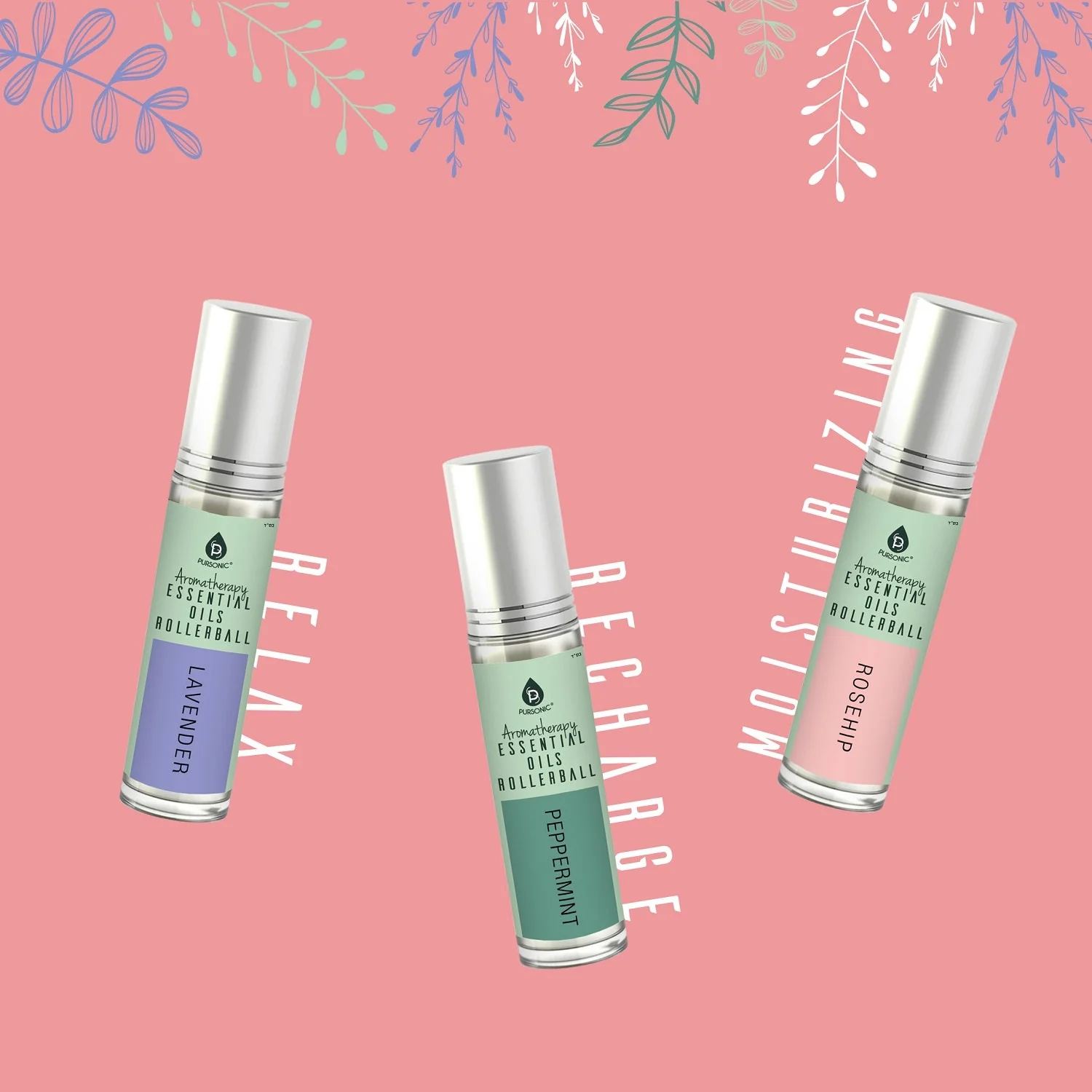 Pursonic Aromatherapy Essential Oil Rollerballs (Lavender, Peppermint, Rosehip) - Image 4
