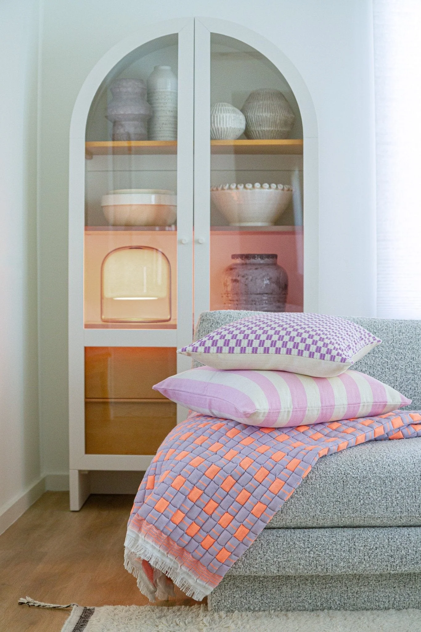 Backordered: Archive New York Quilted Sujani Throw Blanket - Pastel Lilac and Neon Orange - Image 2