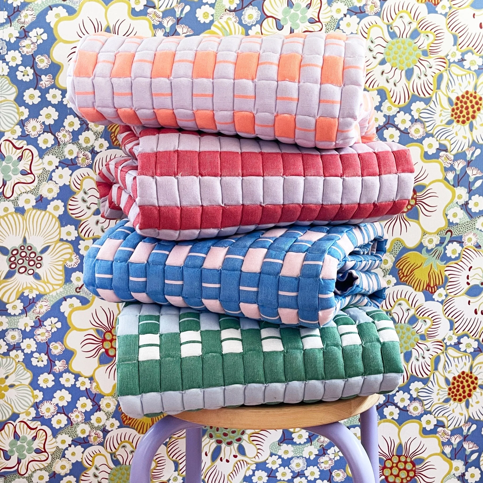 Backordered: Archive New York Quilted Sujani Throw Blanket - Pastel Lilac and Neon Orange - Image 6