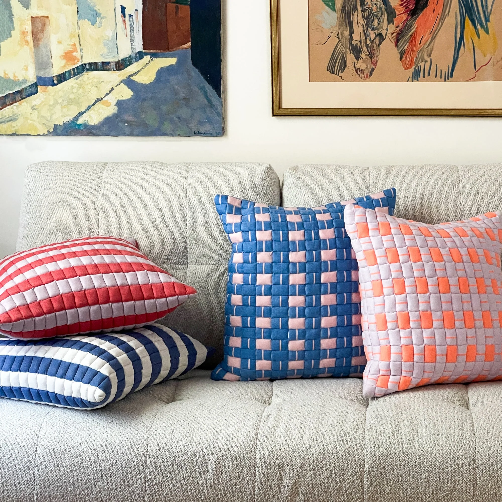 Backordered: Archive New York Sujani Quilted Pillow in Pastel Lilac and Neon Orange - Image 6