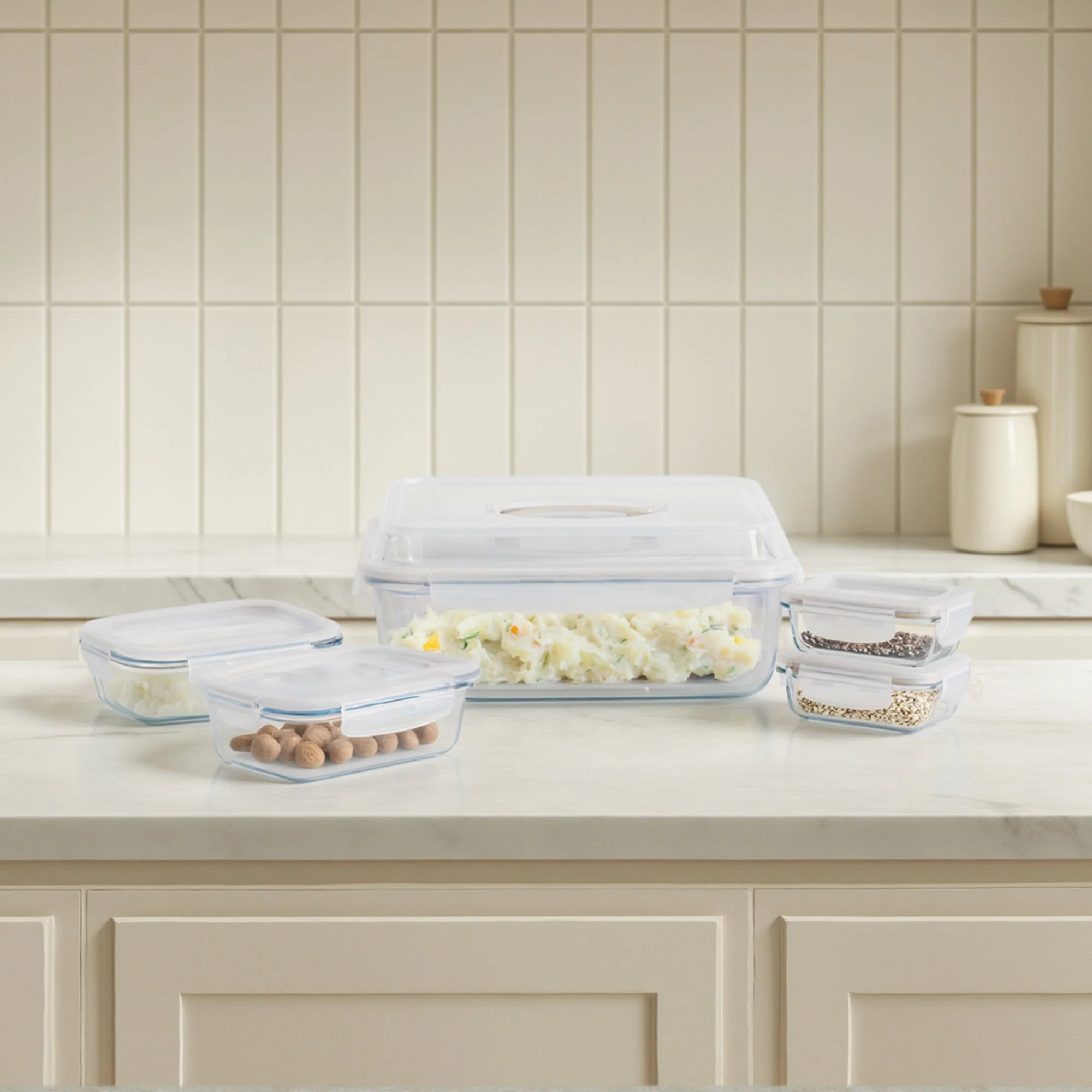 Genicook Bake & Carry Glass Set (5 Containers, Vanilla) - Image 4