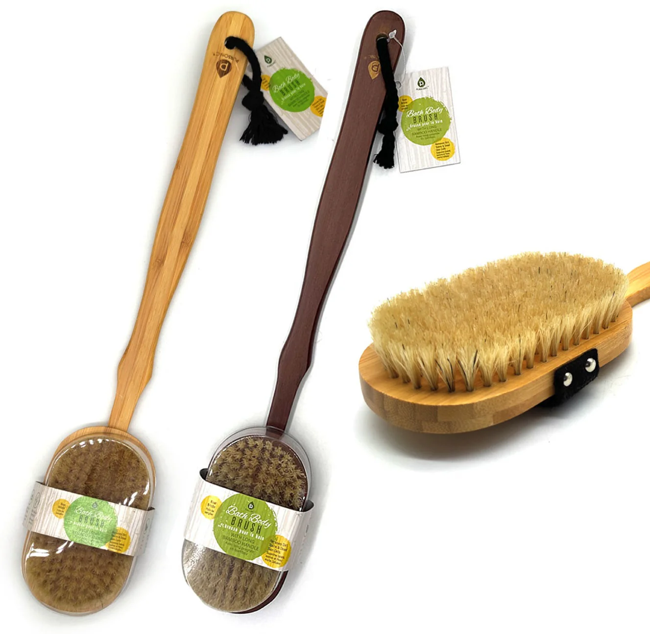 Pursonic Bath Body Brush With Long Bamboo Handle