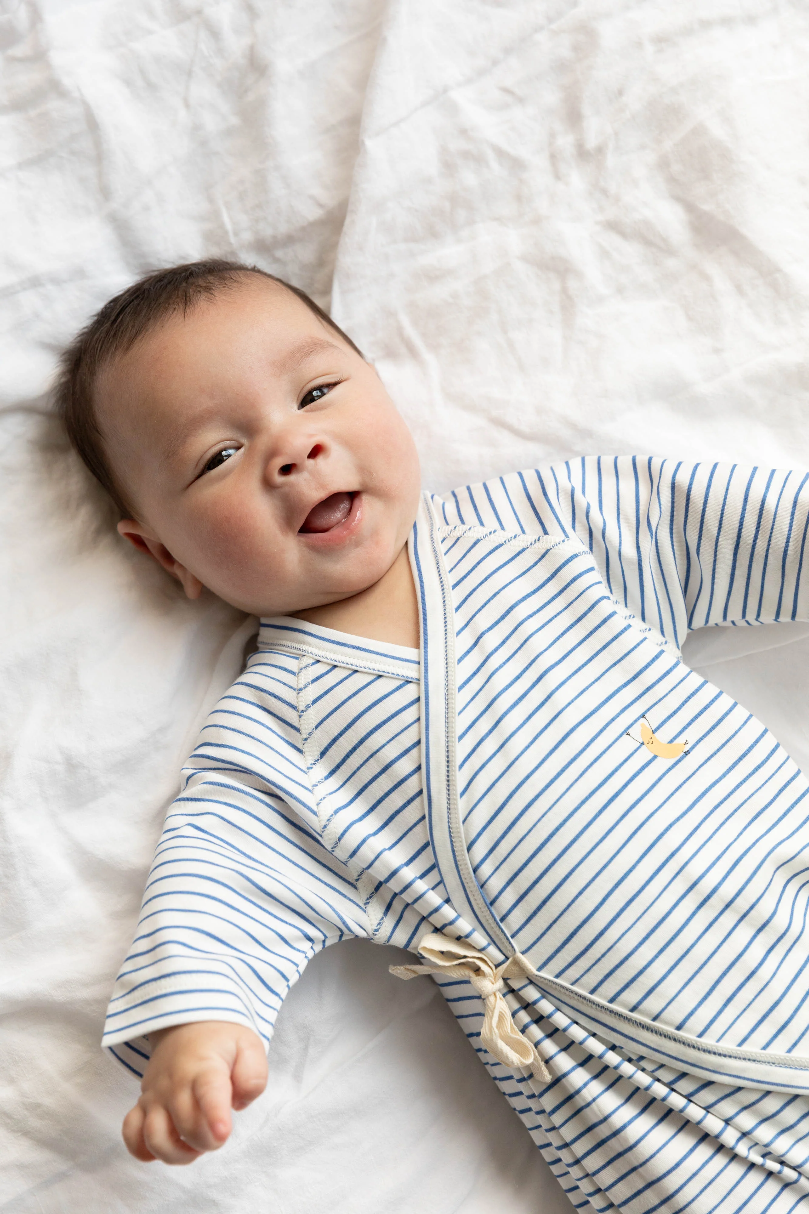 Dodo Banana Blue Stripe Print Baby Kimono Onesie