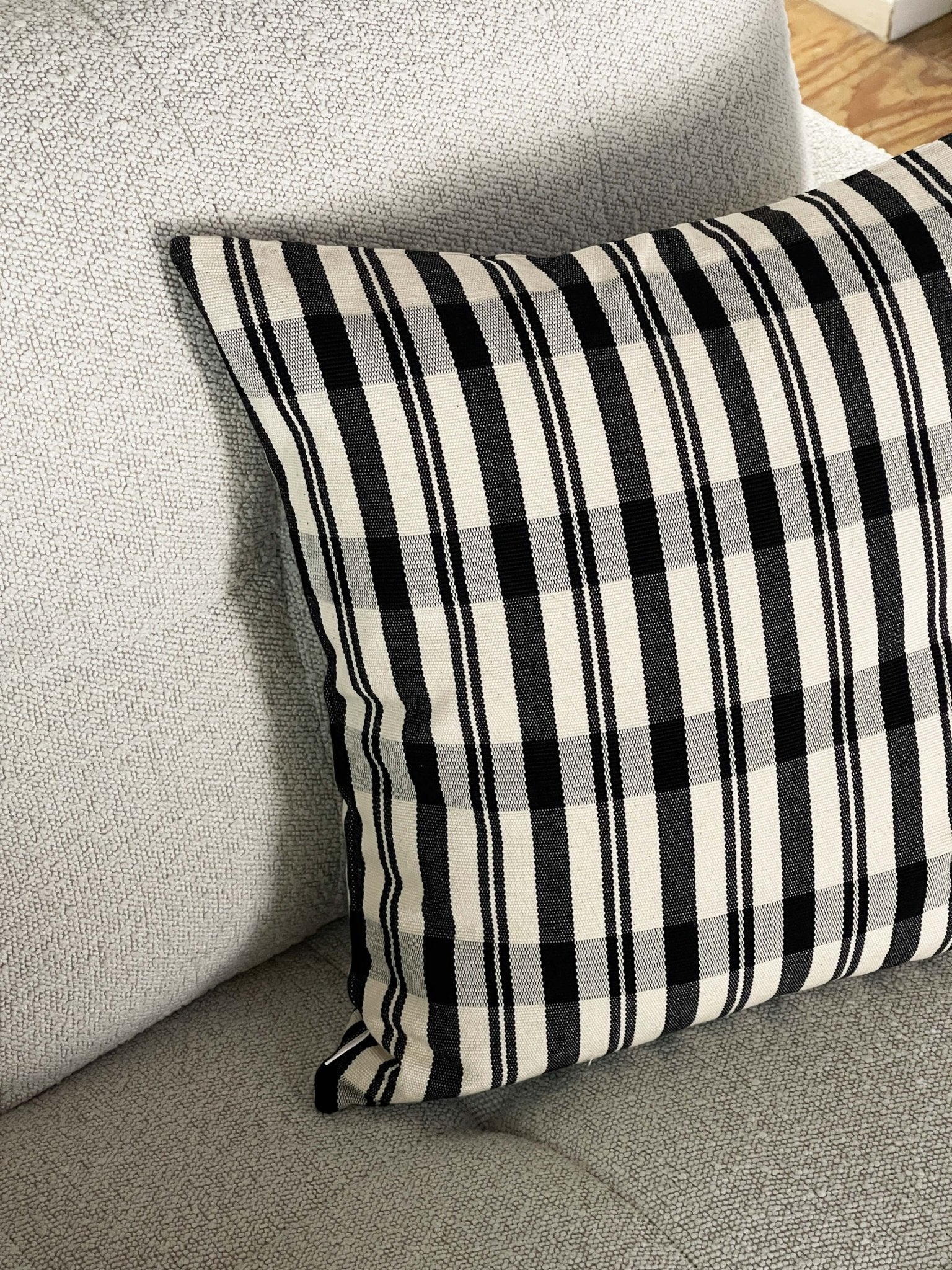 Archive New York Cecilia Black and Ivory Striped Plaid Pillow - Image 2