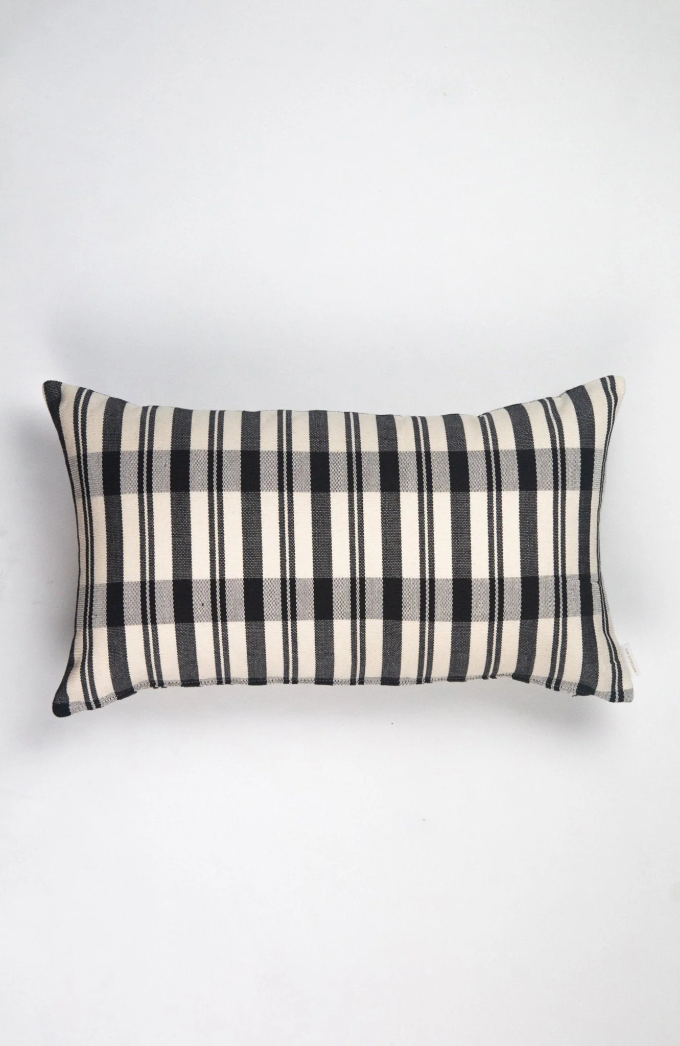 Archive New York Cecilia Black and Ivory Striped Plaid Pillow - Image 4