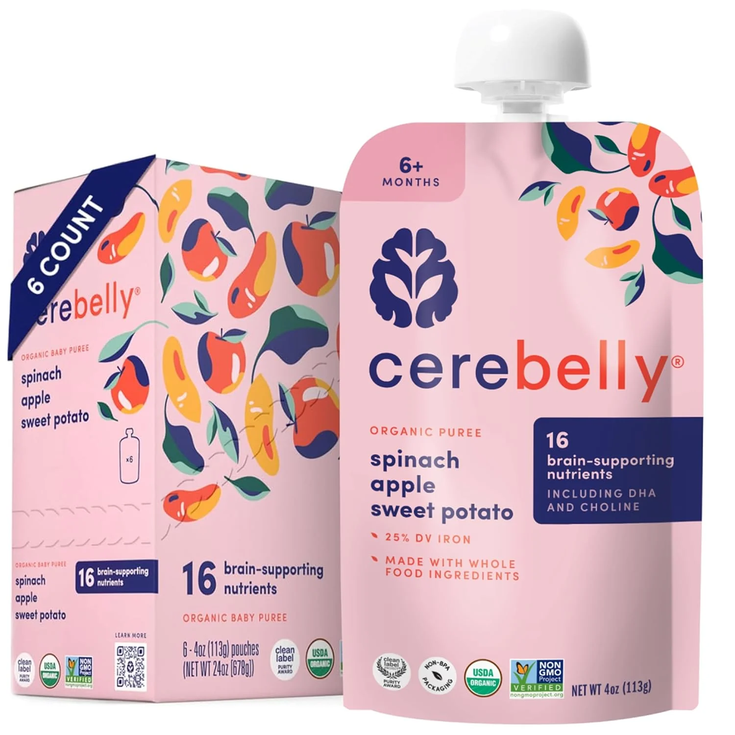 Cerebelly Apple Sweet Potato Puree (Pack of 6) - 4 Oz Each