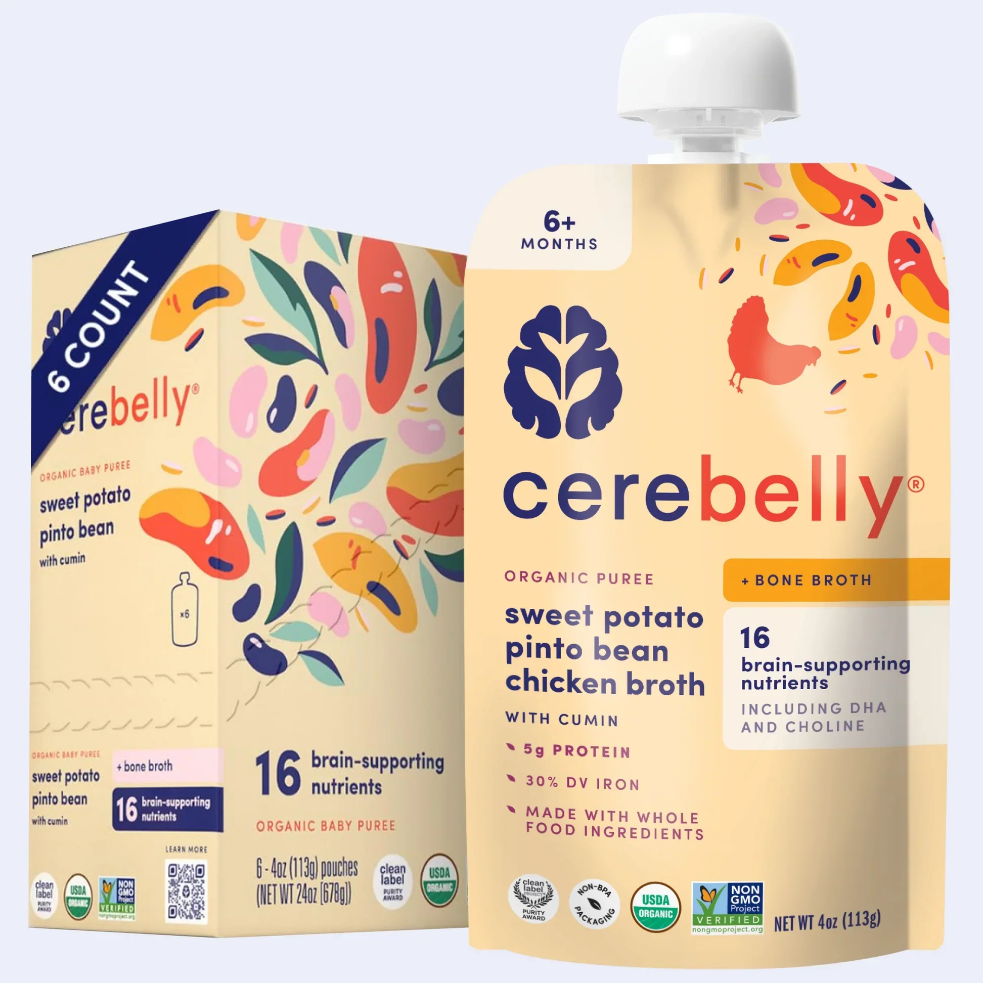 Cerebelly Organic Sweet Potato Puree - Pack of 6 (4 Oz Each)