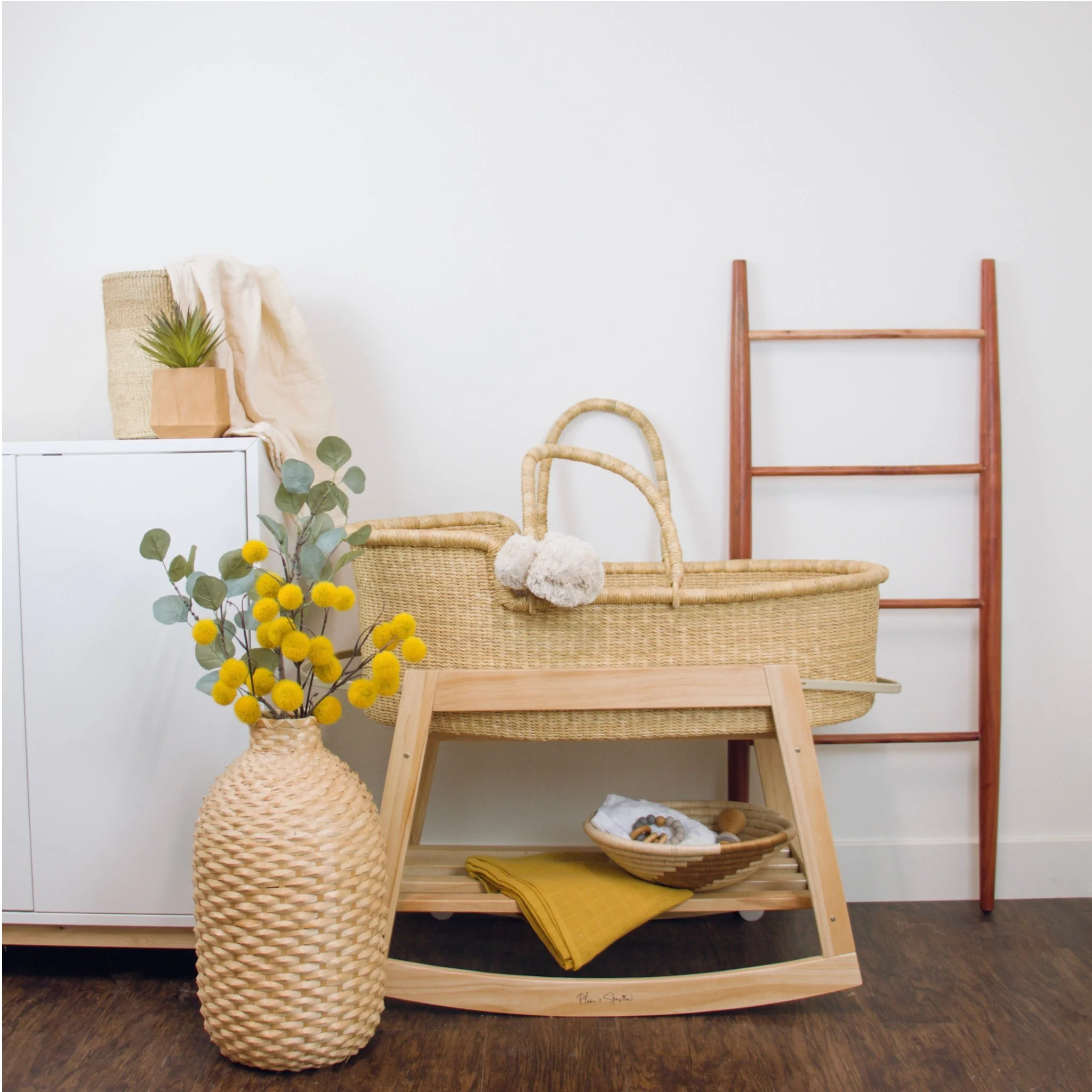 Plum+Sparrow Classic Rocking Moses Bassinet Stand with brake Natural - Image 2