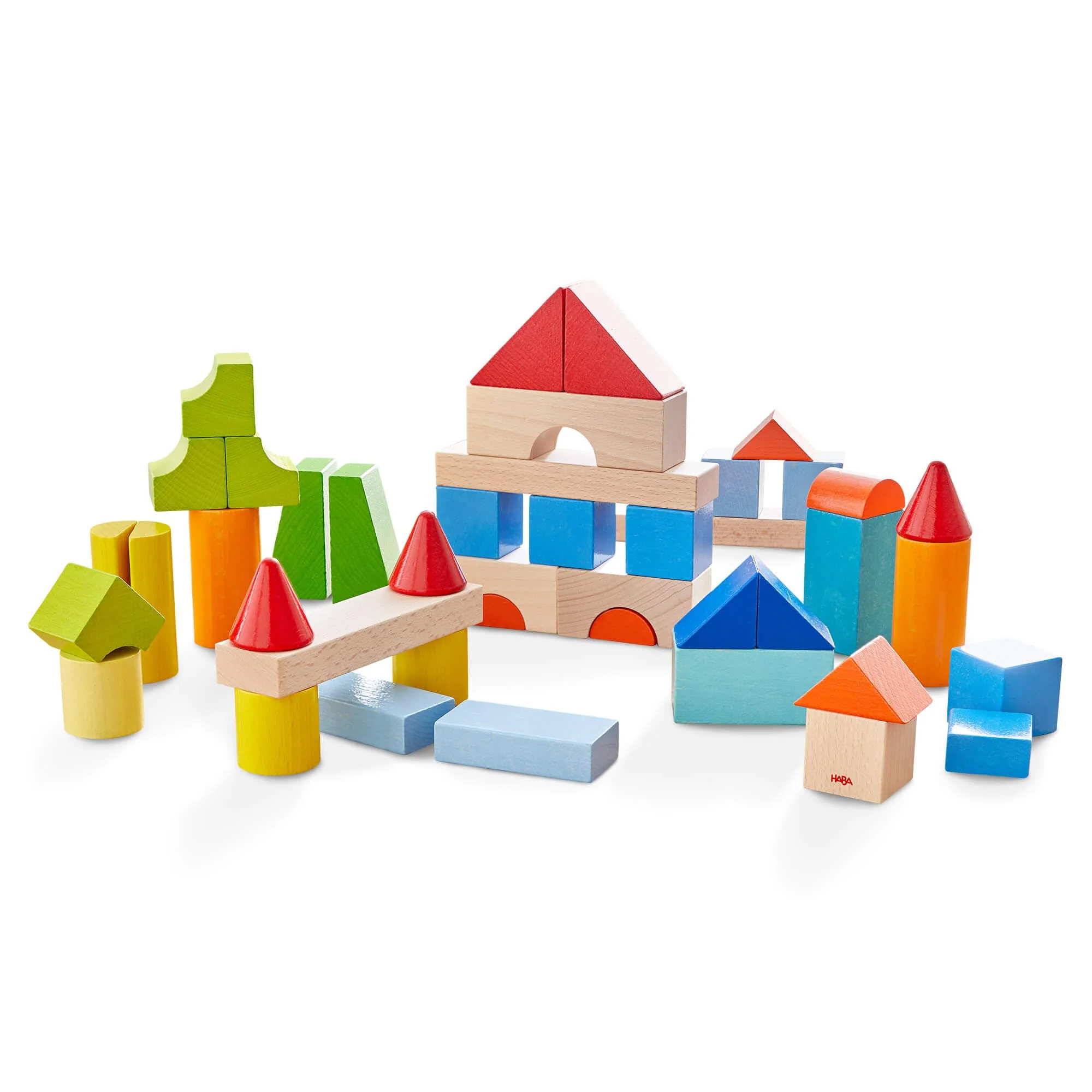 HABA Colored Wooden Building Blocks - 46 Piece Set