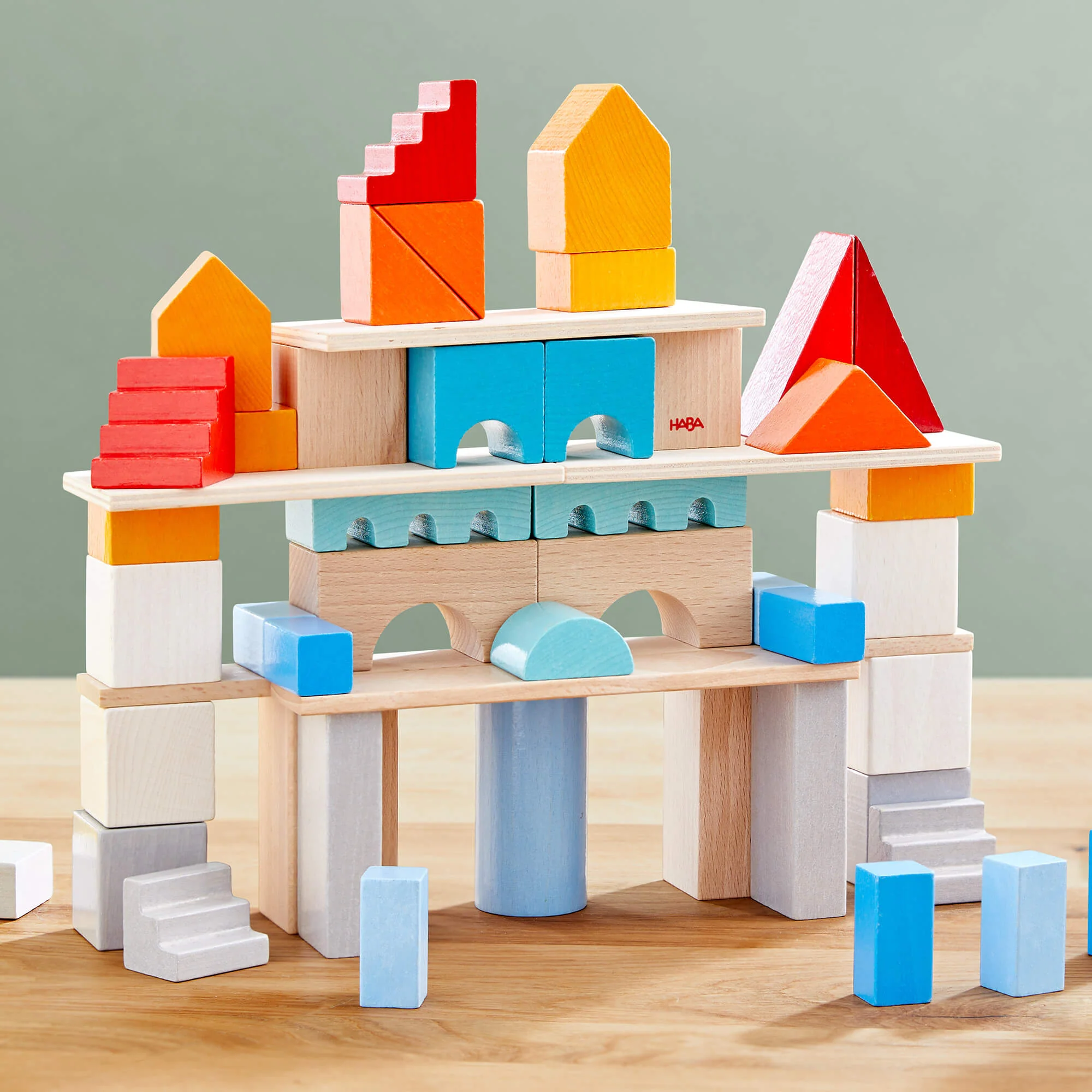 HABA Colored Wooden Building Blocks - 85 Piece Set - Image 4