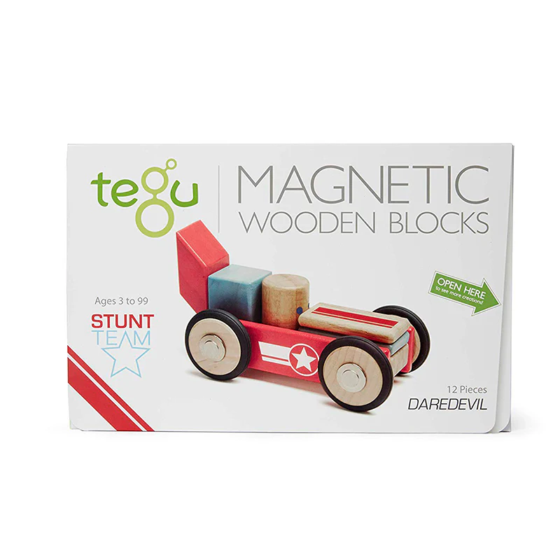 Tegu Daredevil Magnetic Wooden Blocks Stunt Team, 12 pieces - Image 6