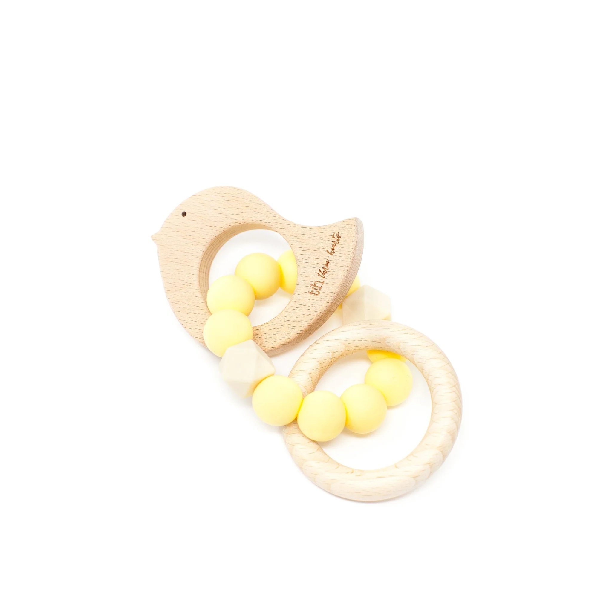 Three Hearts Dove Rattle - BPA Free Silicone & Beech Wood - Image 2