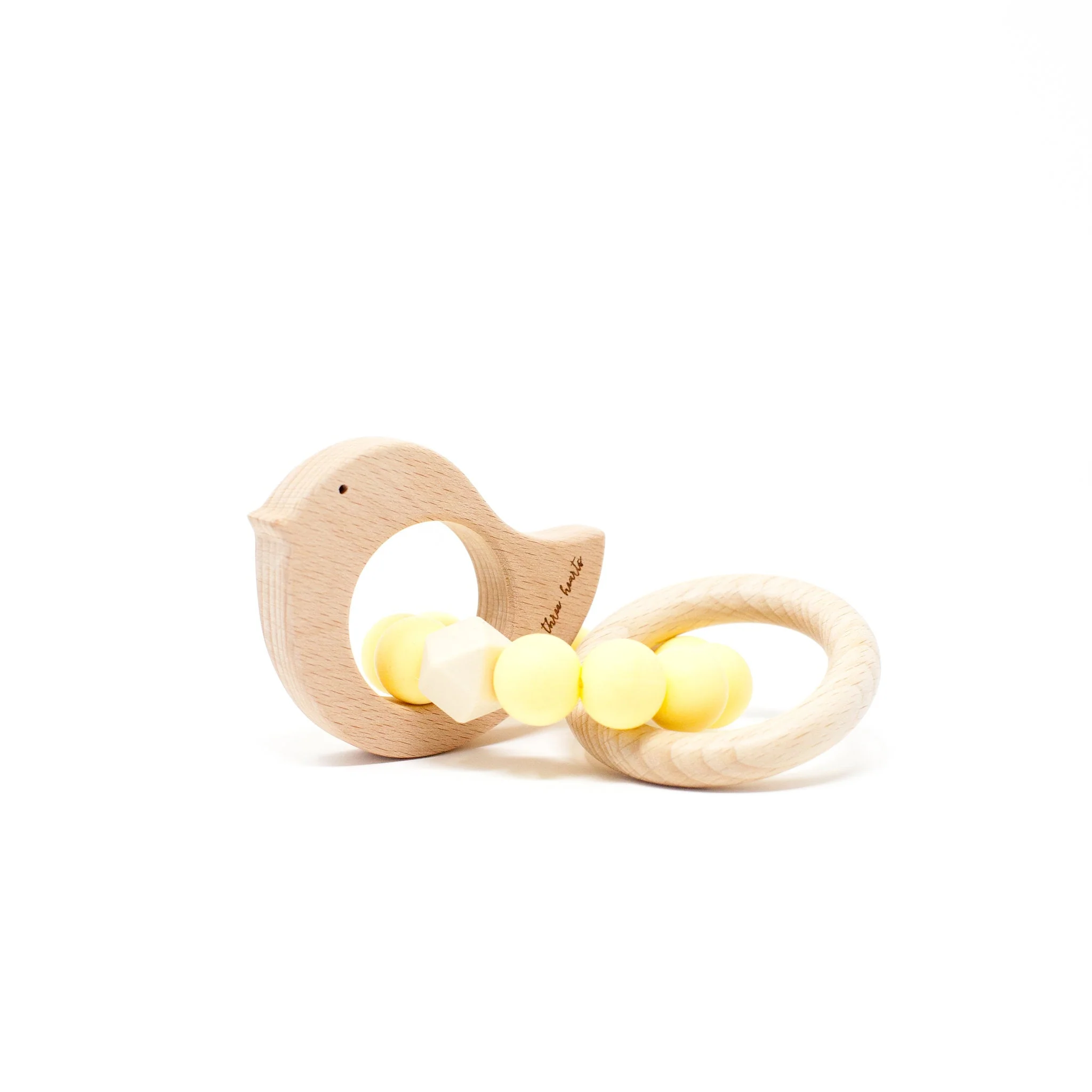 Three Hearts Dove Rattle - BPA Free Silicone & Beech Wood - Image 3