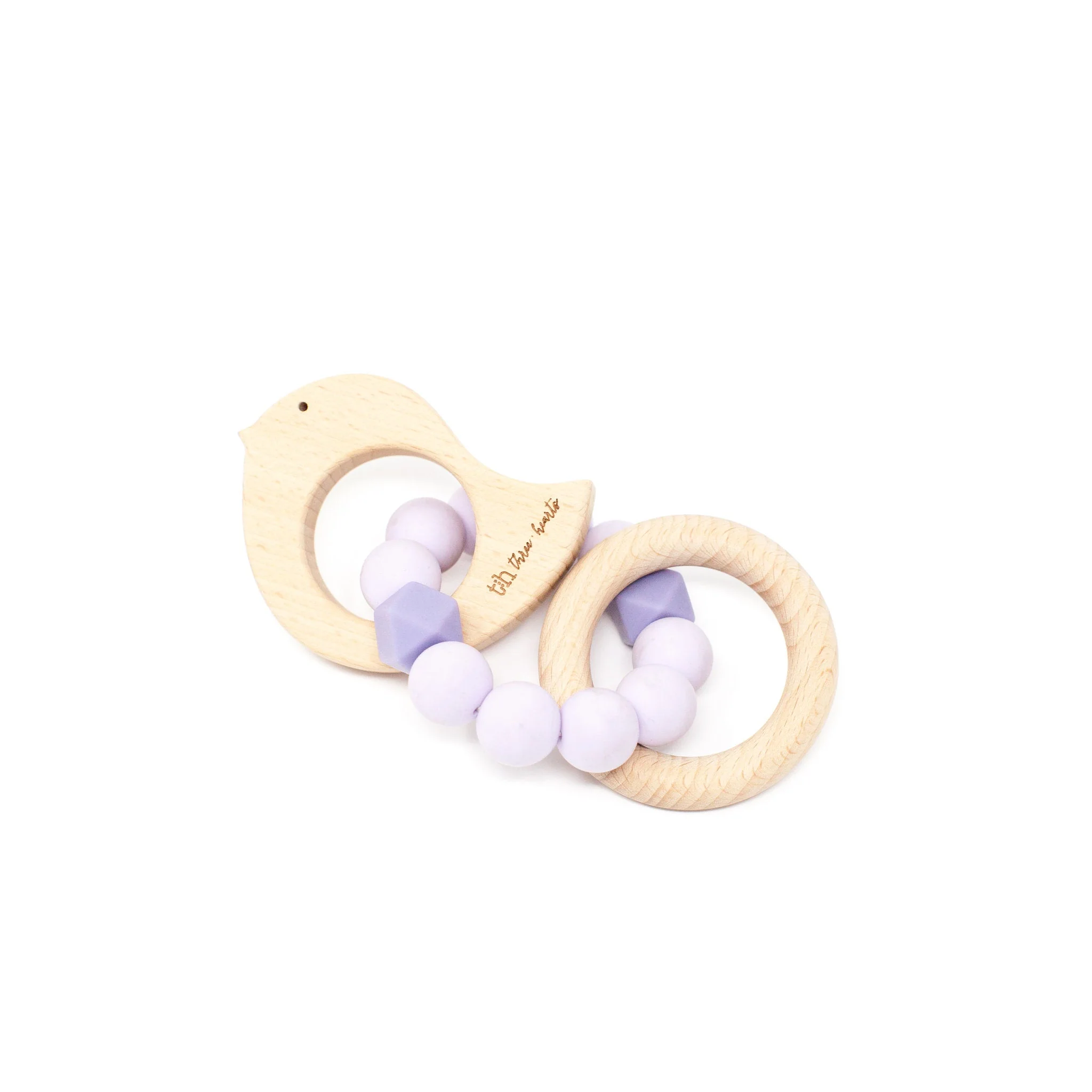 Three Hearts Dove Rattle - BPA Free Silicone & Beech Wood - Image 4