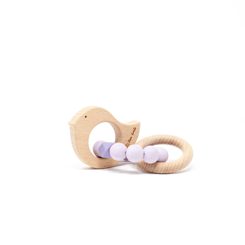 Three Hearts Dove Rattle - BPA Free Silicone & Beech Wood - Image 5