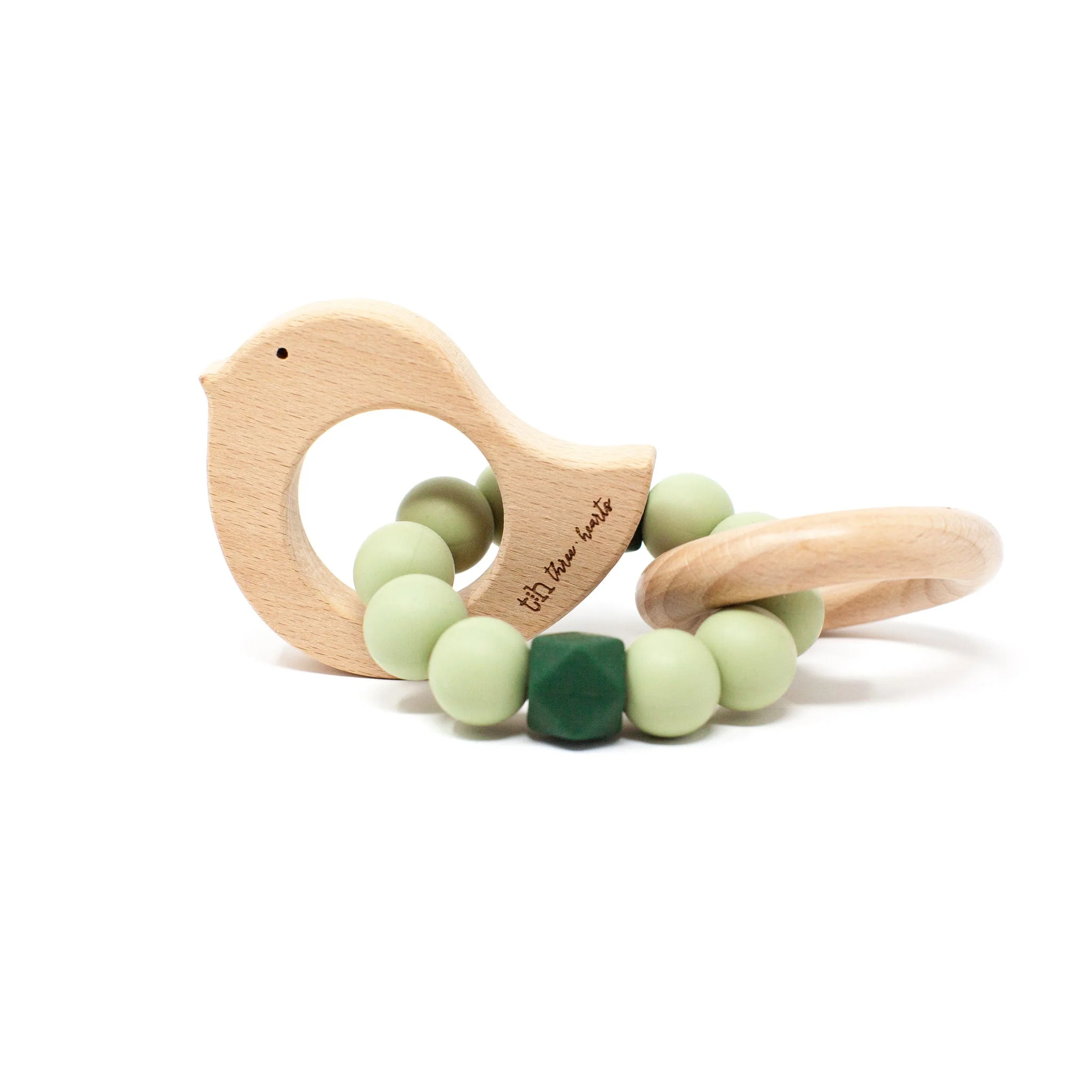 Three Hearts Dove Rattle - BPA Free Silicone & Beech Wood - Image 6