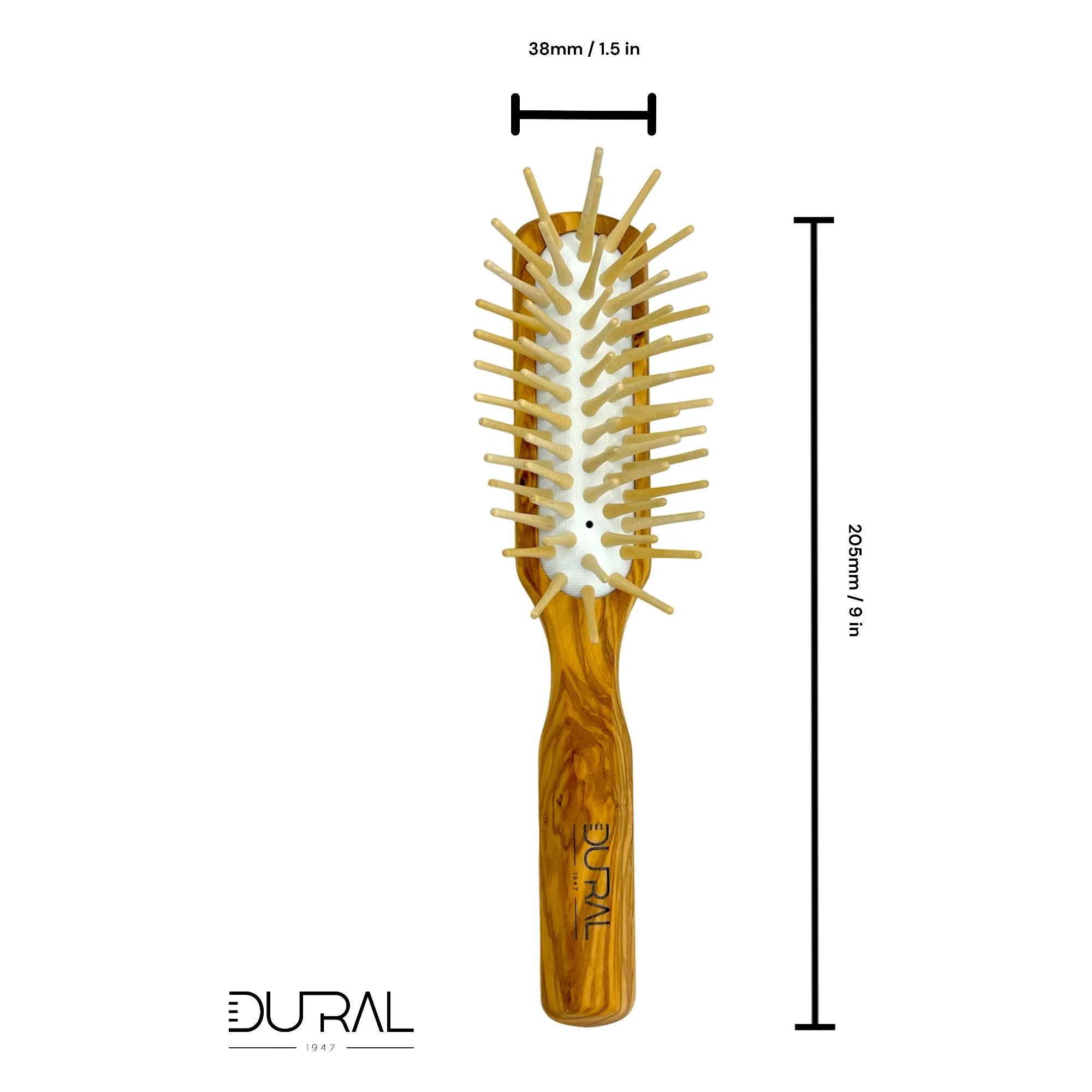 Pasteur Pharmacy Dural Olive wood rubber cushion hair brush with long wooden pins - Image 4