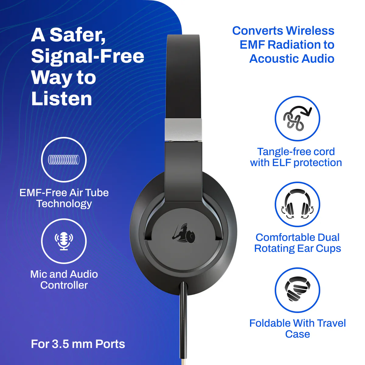 DefenderShield EMF Radiation-Free Air Tube Over-Ear Headphones - Image 2