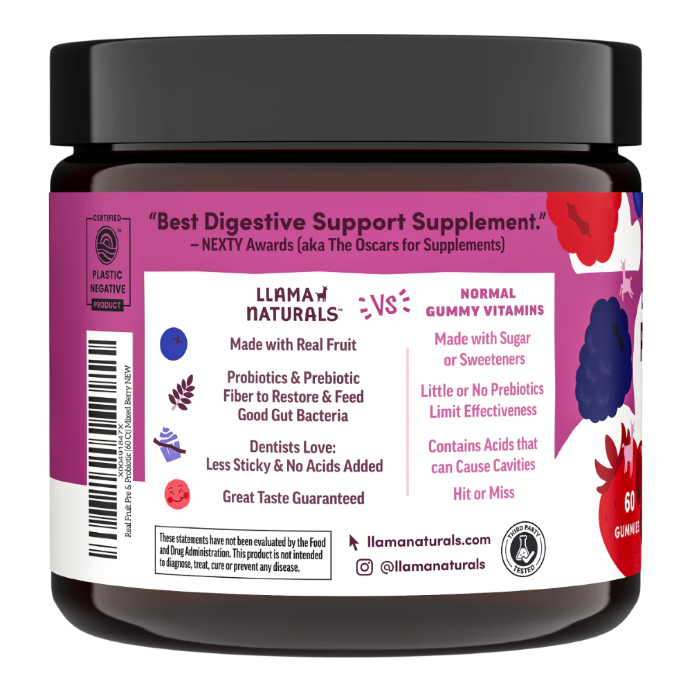 Llama Naturals Family Gut Support Bundle – Kids + Adult Pre & Probiotic Gummies – Mixed Berry - Image 10