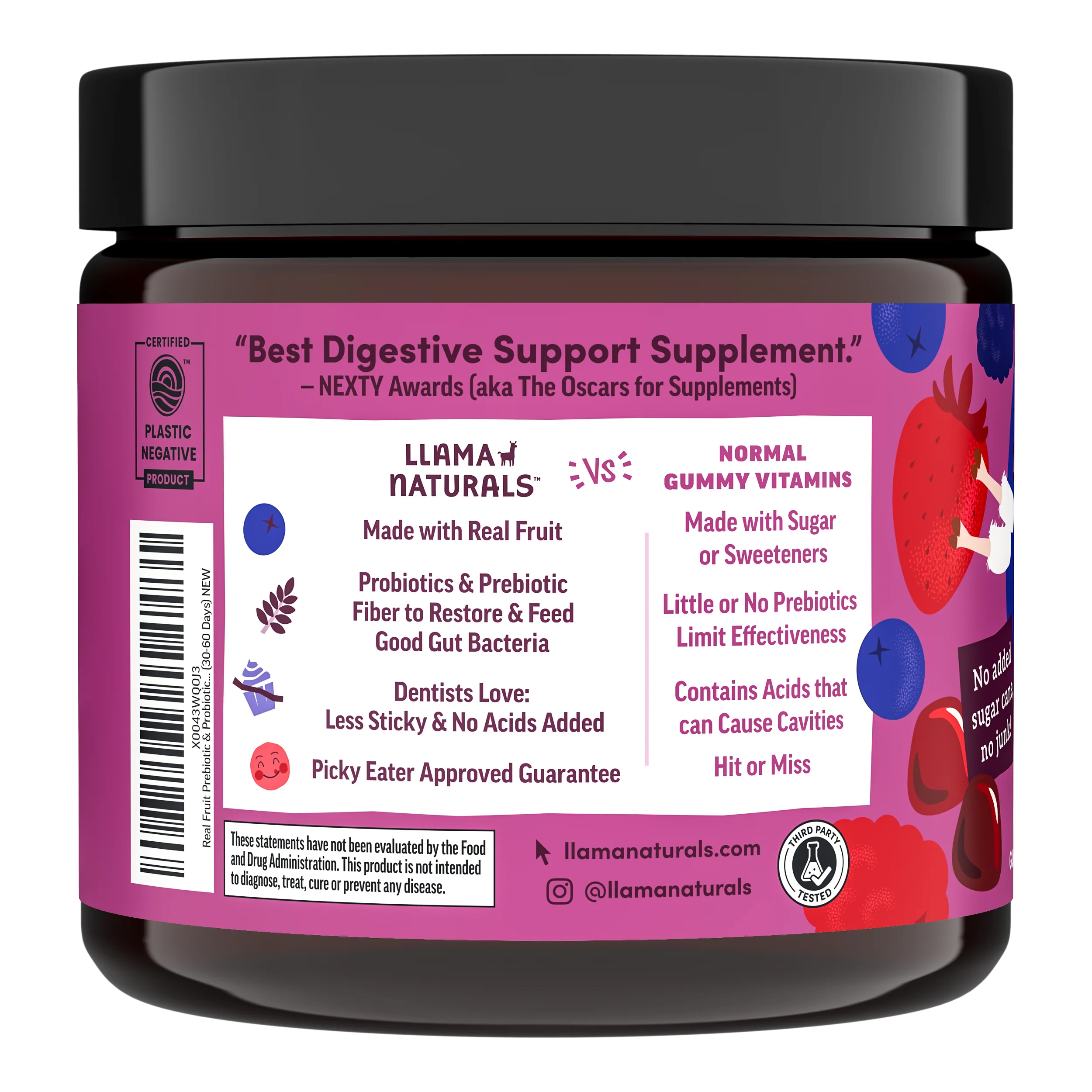 Llama Naturals Family Gut Support Bundle – Kids + Adult Pre & Probiotic Gummies – Mixed Berry - Image 4