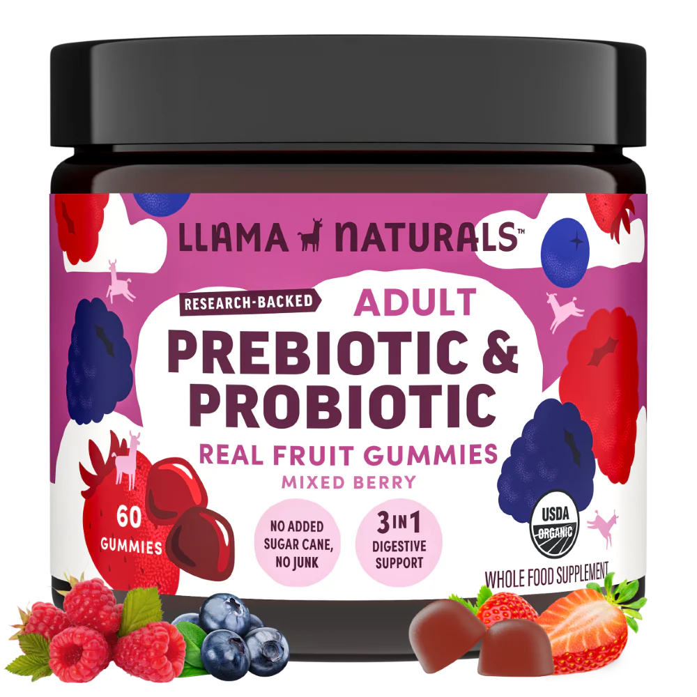 Llama Naturals Family Gut Support Bundle – Kids + Adult Pre & Probiotic Gummies – Mixed Berry - Image 8