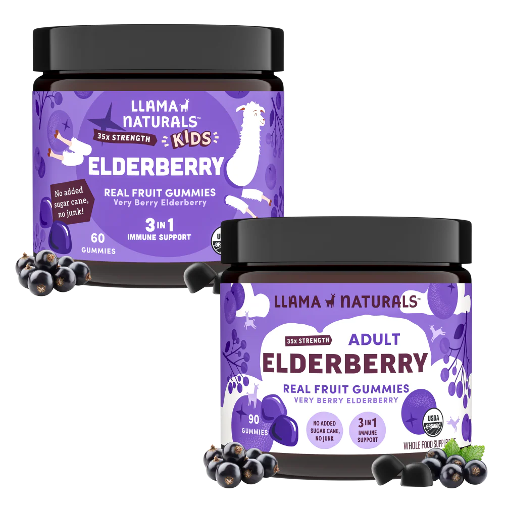 Llama Naturals Family Immune Support Bundle - Kids + Adult Elderberry Gummies