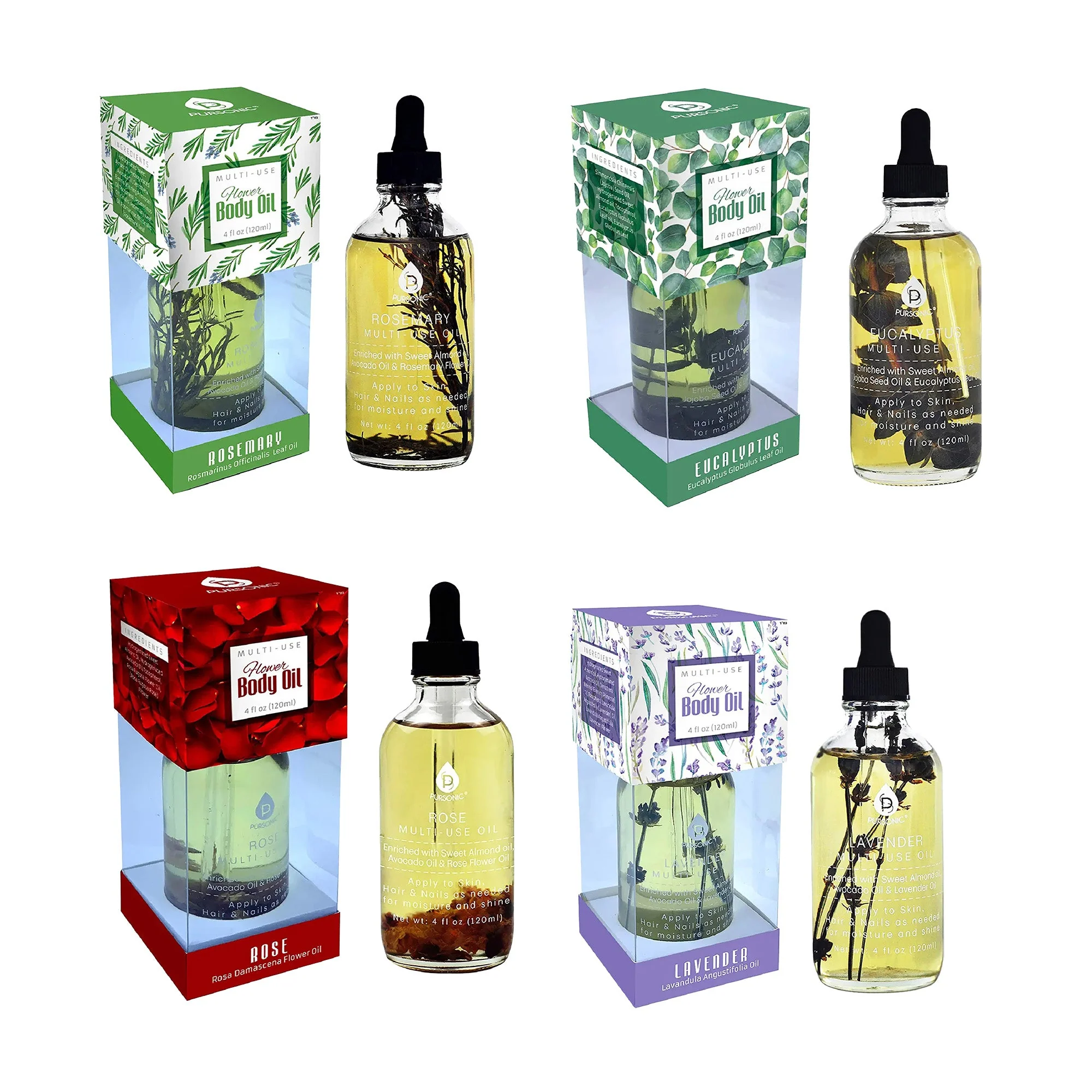 Pursonic Floral Essence Multi-Use Body Oils Bundle (4 oz each)