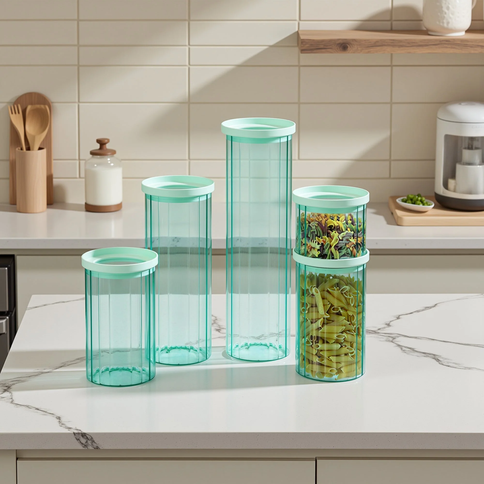 Genicook Glass Canister Set & Glass Lid - Diamond Blue - Image 2