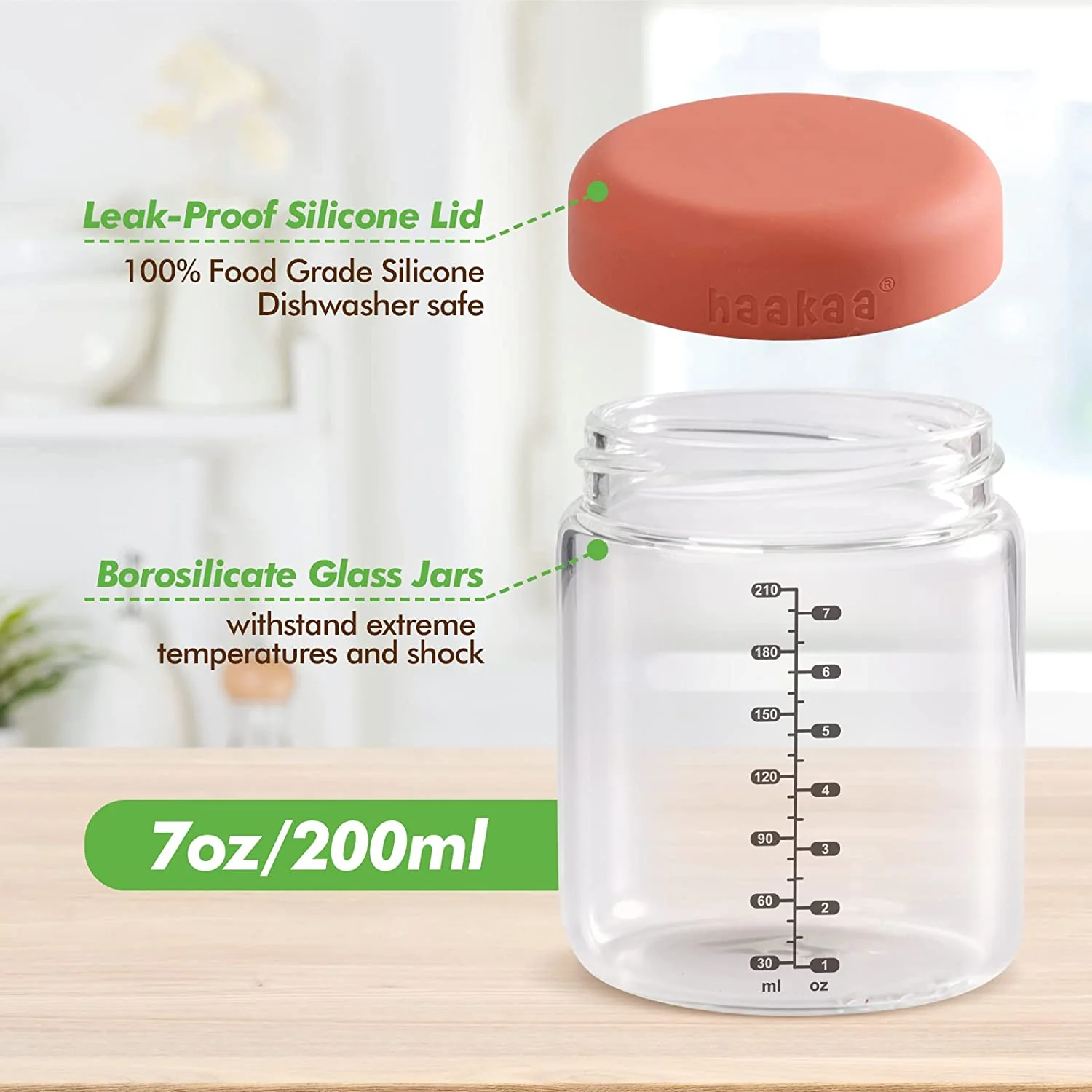 Haakaa Sealed Glass Storage Jar Set - 4 x 4oz + 2 x 7 oz Glass Jars - Image 3