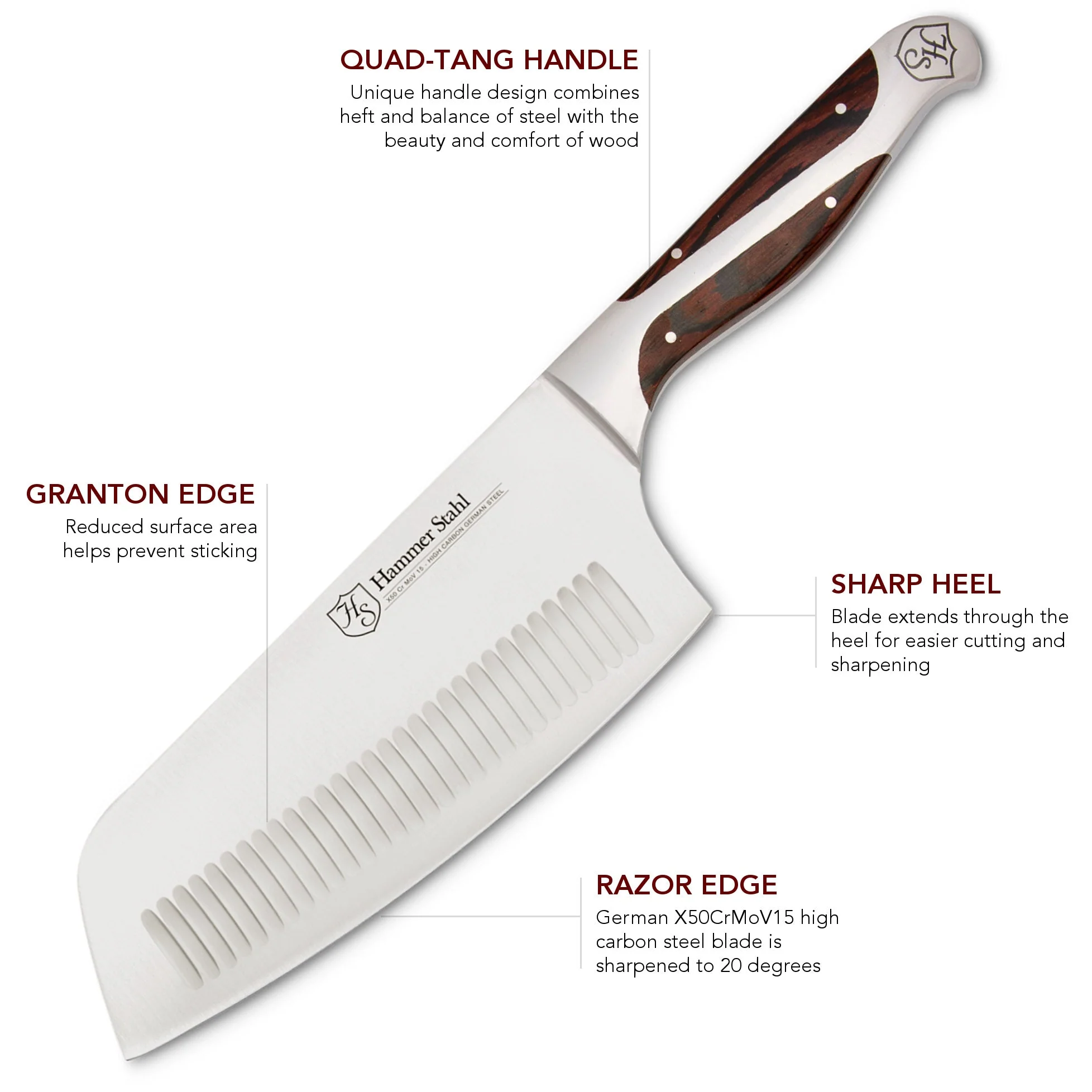 Heritage Steel Hammer Stahl 7" Vegetable Cleaver - Image 3