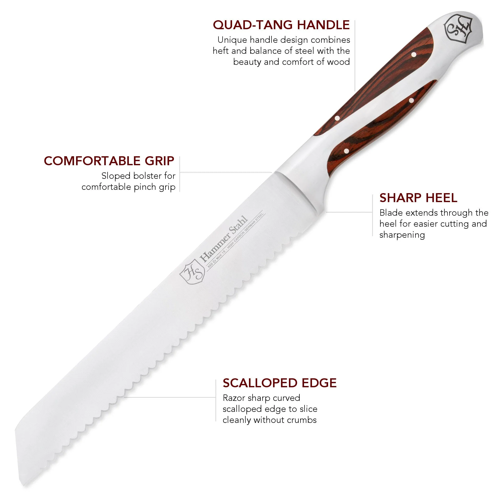 Heritage Steel Hammer Stahl 8" Bread Knife - Image 3
