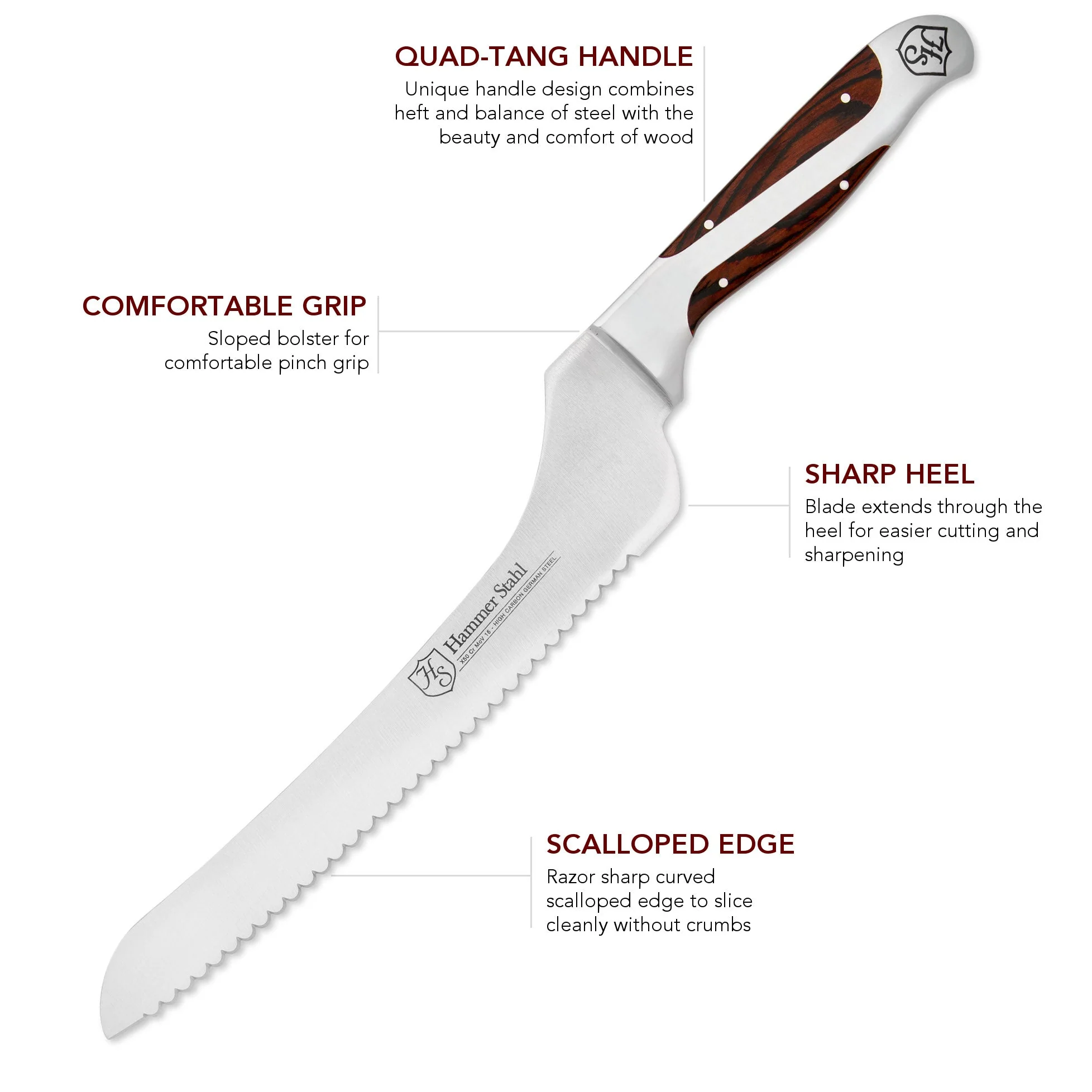 Heritage Steel Hammer Stahl 9" Offset Bread Knife - Image 3