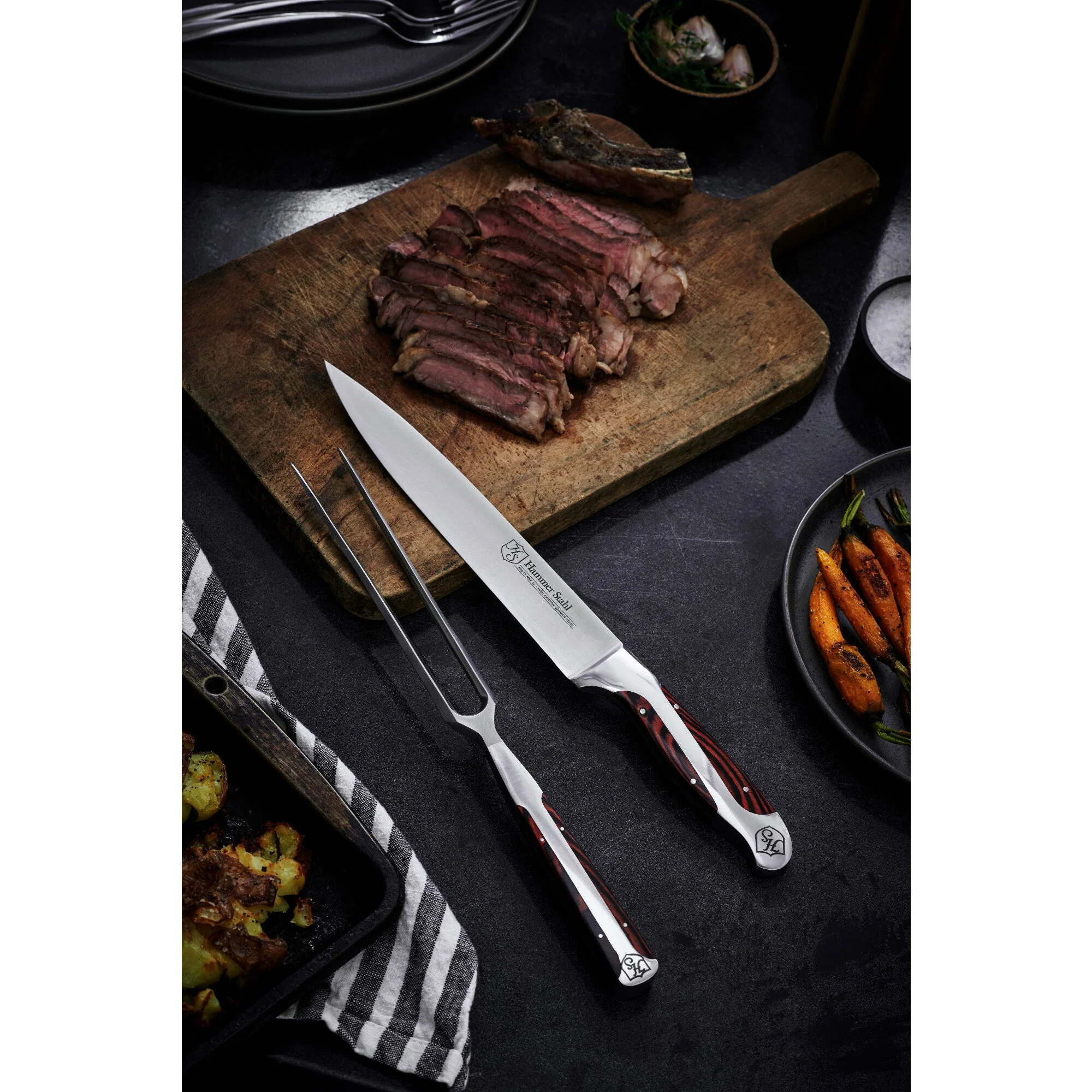 Heritage Steel Hammer Stahl Carving Knife & Fork Set - Image 2