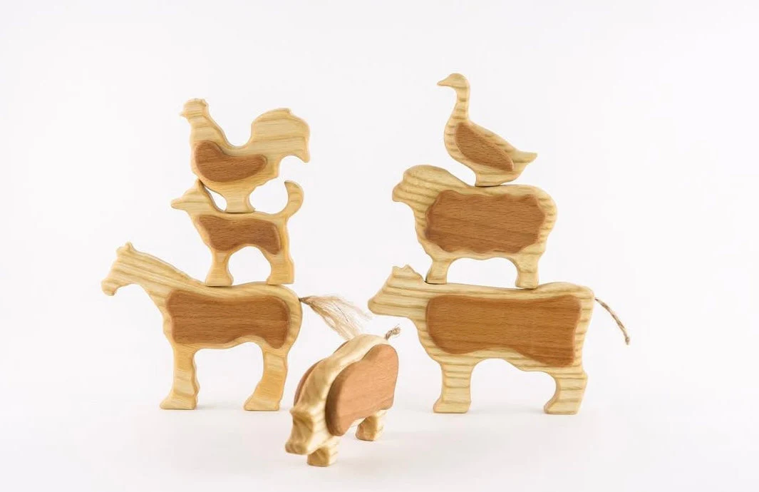 PoppyBabyCo Handcrafted Wooden Farm Animals Set with Barn