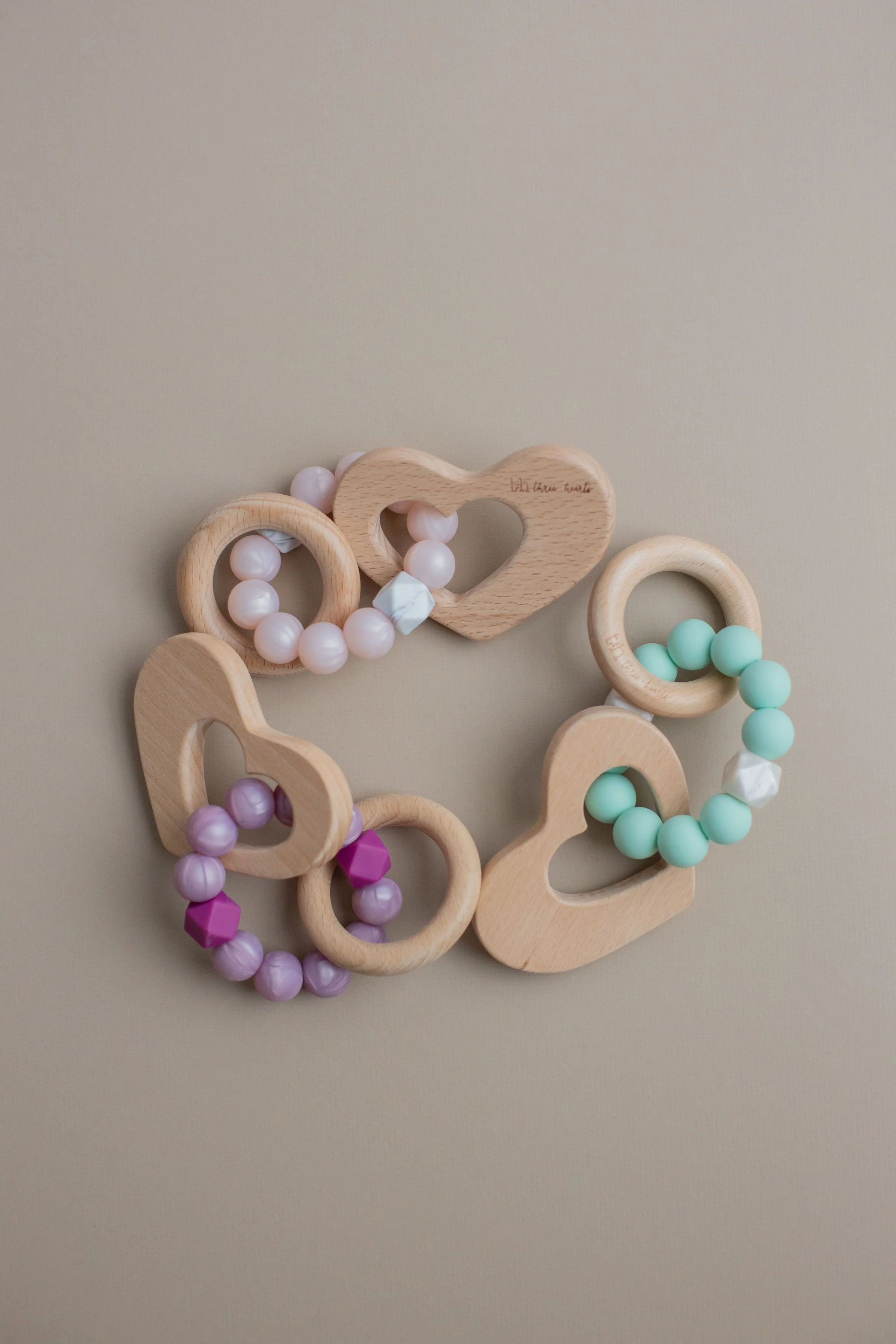 Three Hearts Heart Rattle - Natural Beech Wood