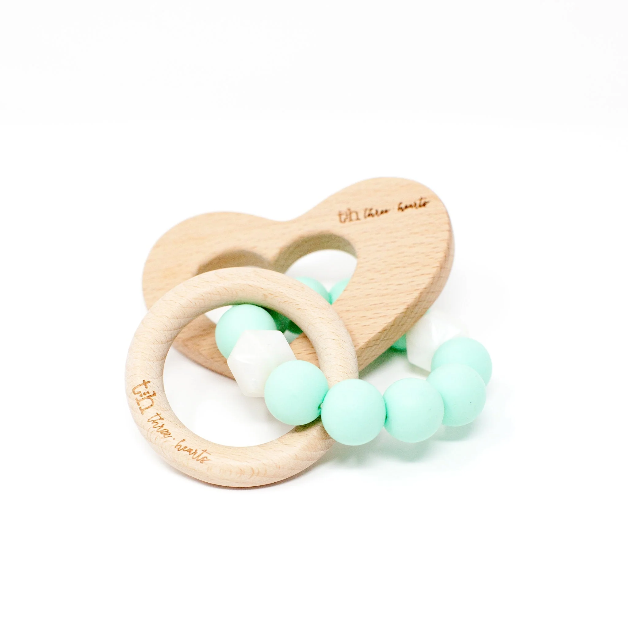 Three Hearts Heart Rattle - Natural Beech Wood - Image 4