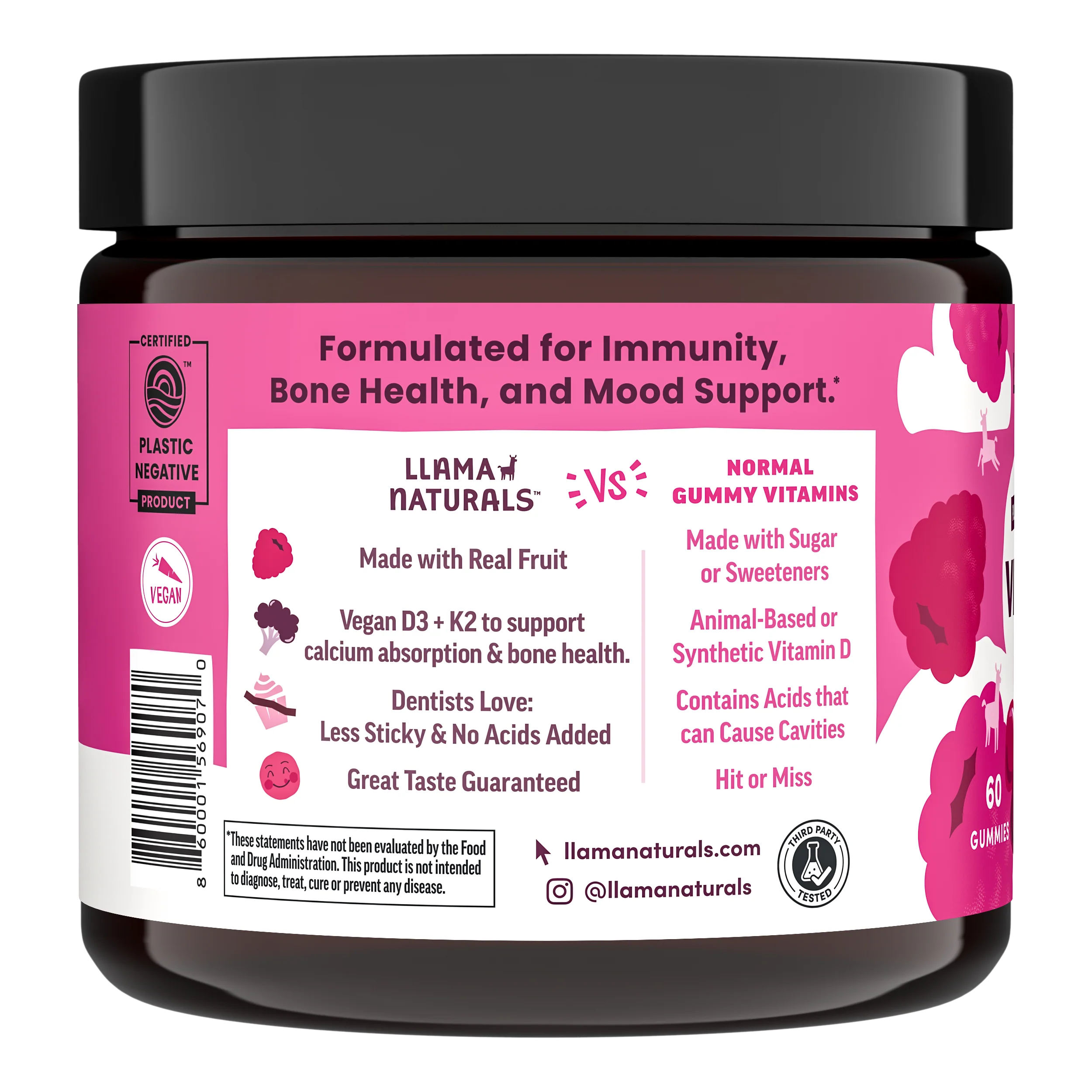 Llama Naturals Organic Vitamin D3 - Raspberry Gummies - Image 4