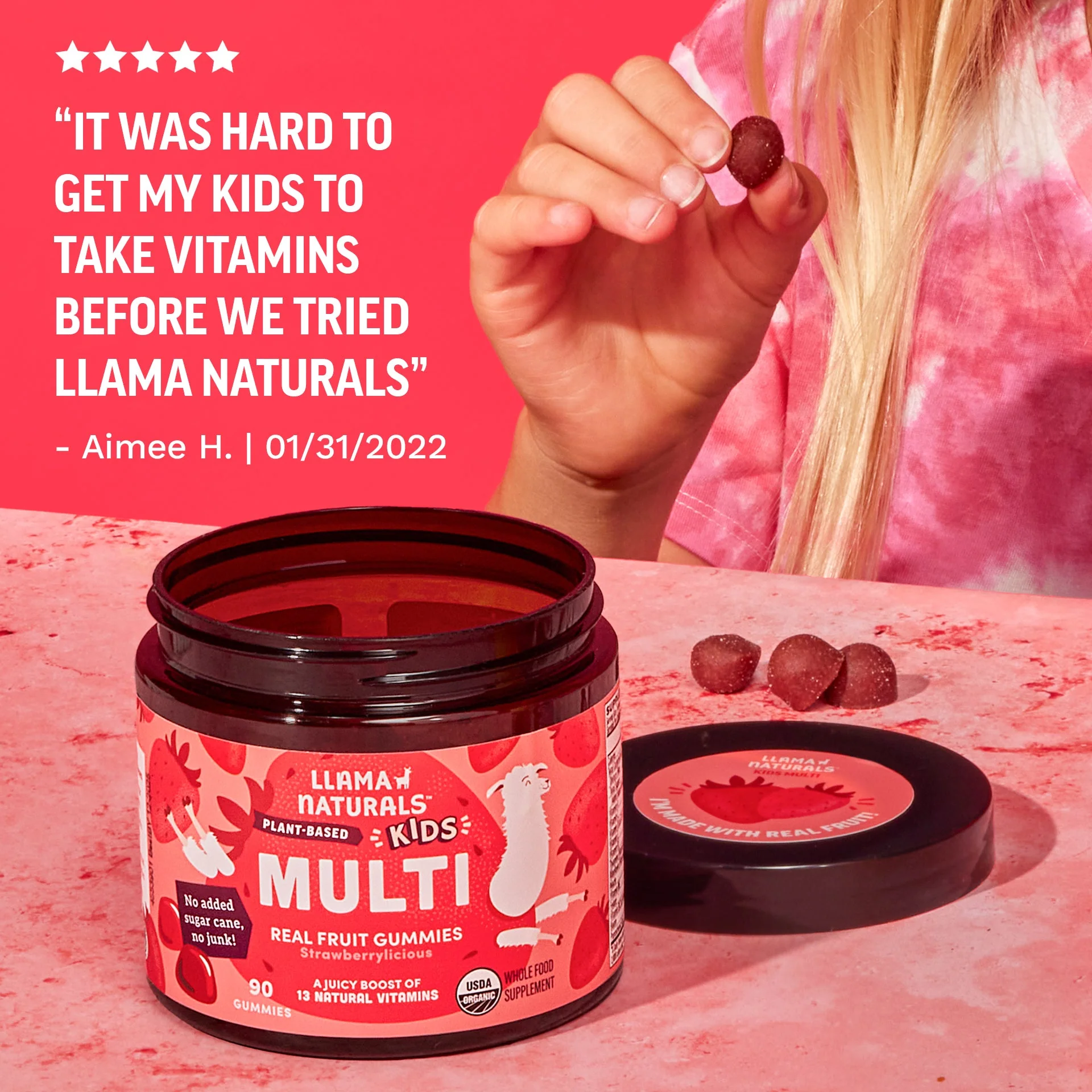 Llama Naturals Organic Kids Multivitamin - Strawberry Gummies - Image 7