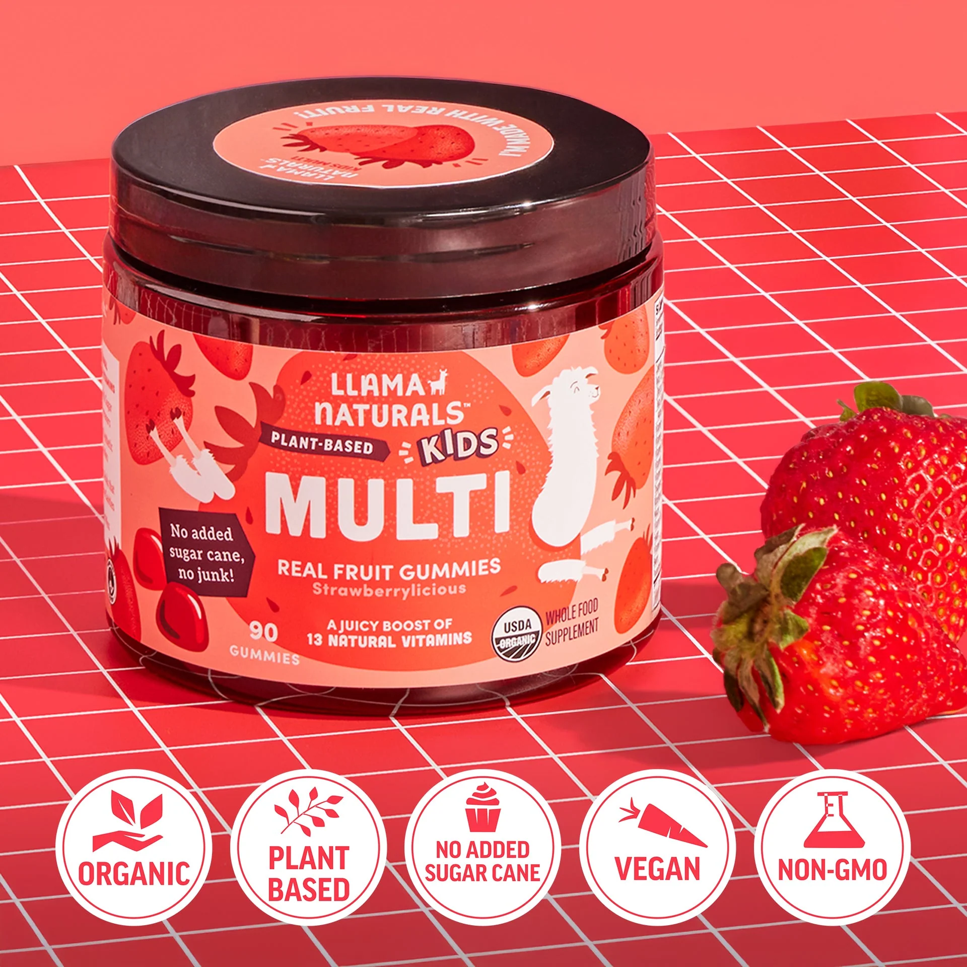 Llama Naturals Organic Kids Multivitamin - Strawberry Gummies - Image 9