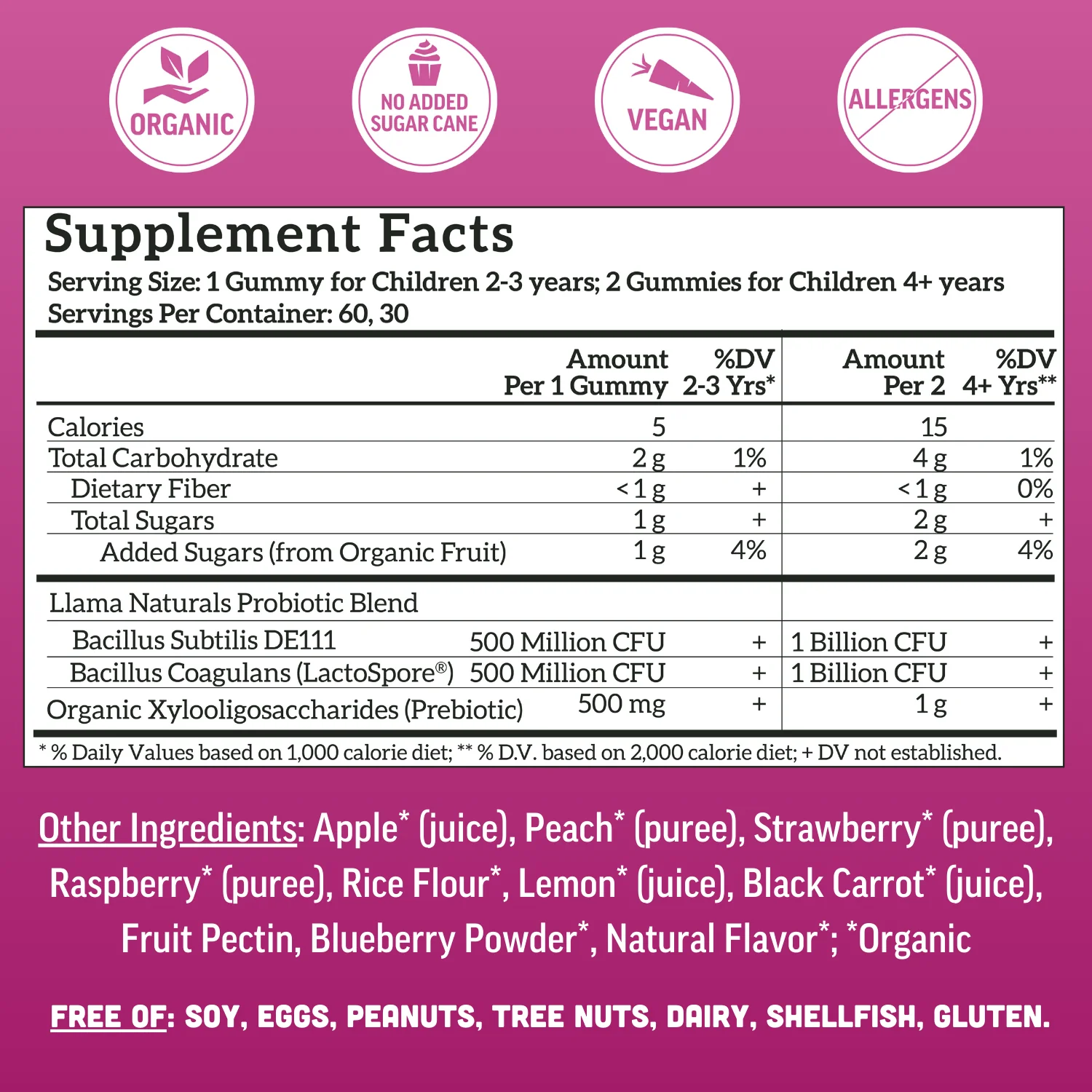 Llama Naturals Organic Kids Pre & Probiotic Gummies - Mixed Berry - Image 3