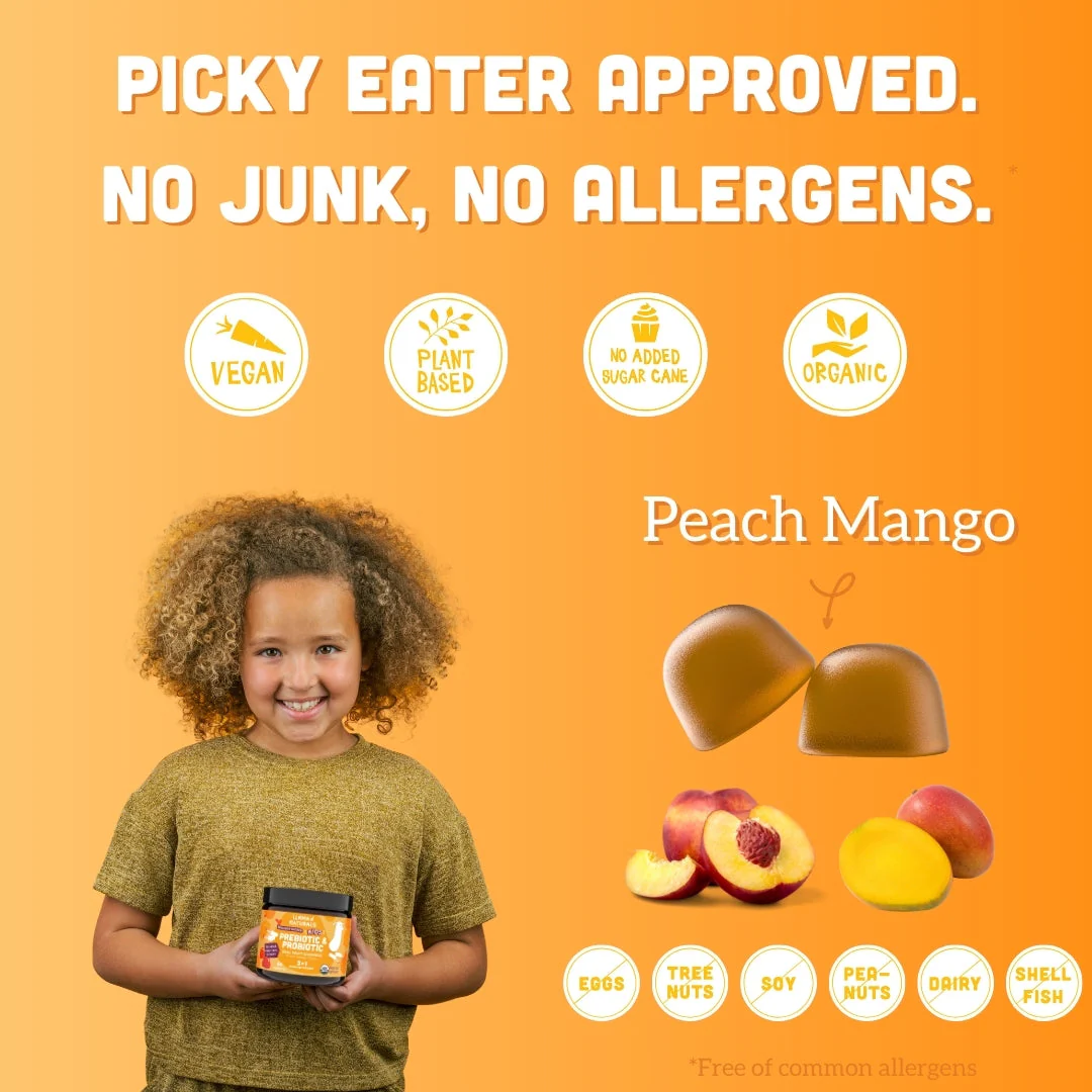 Llama Naturals Kids Prebiotic & Probiotic Gummies, Peach Mango (120 ct) - Image 4